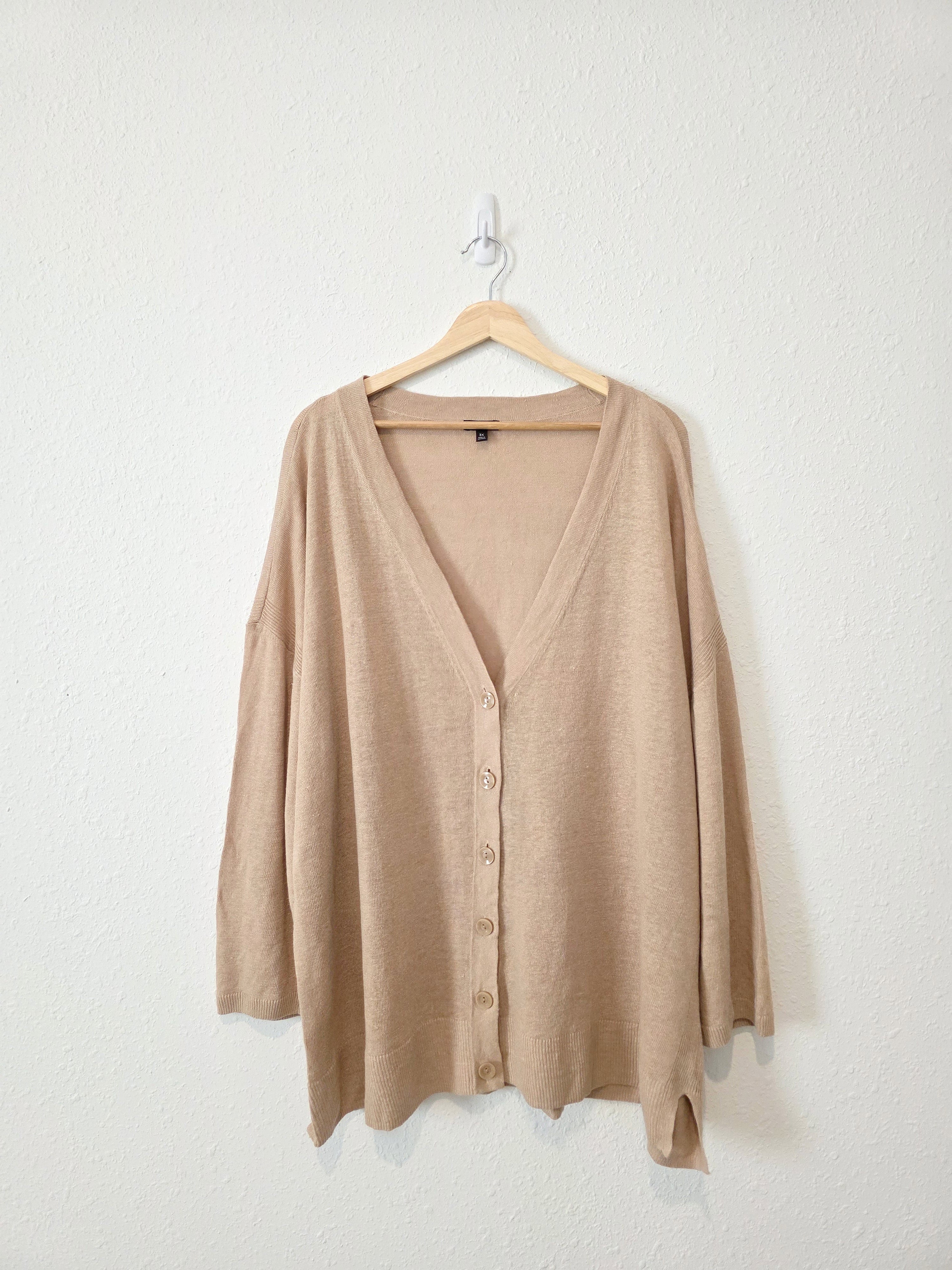 Neutral Linen Cardigan Sweater (3X)