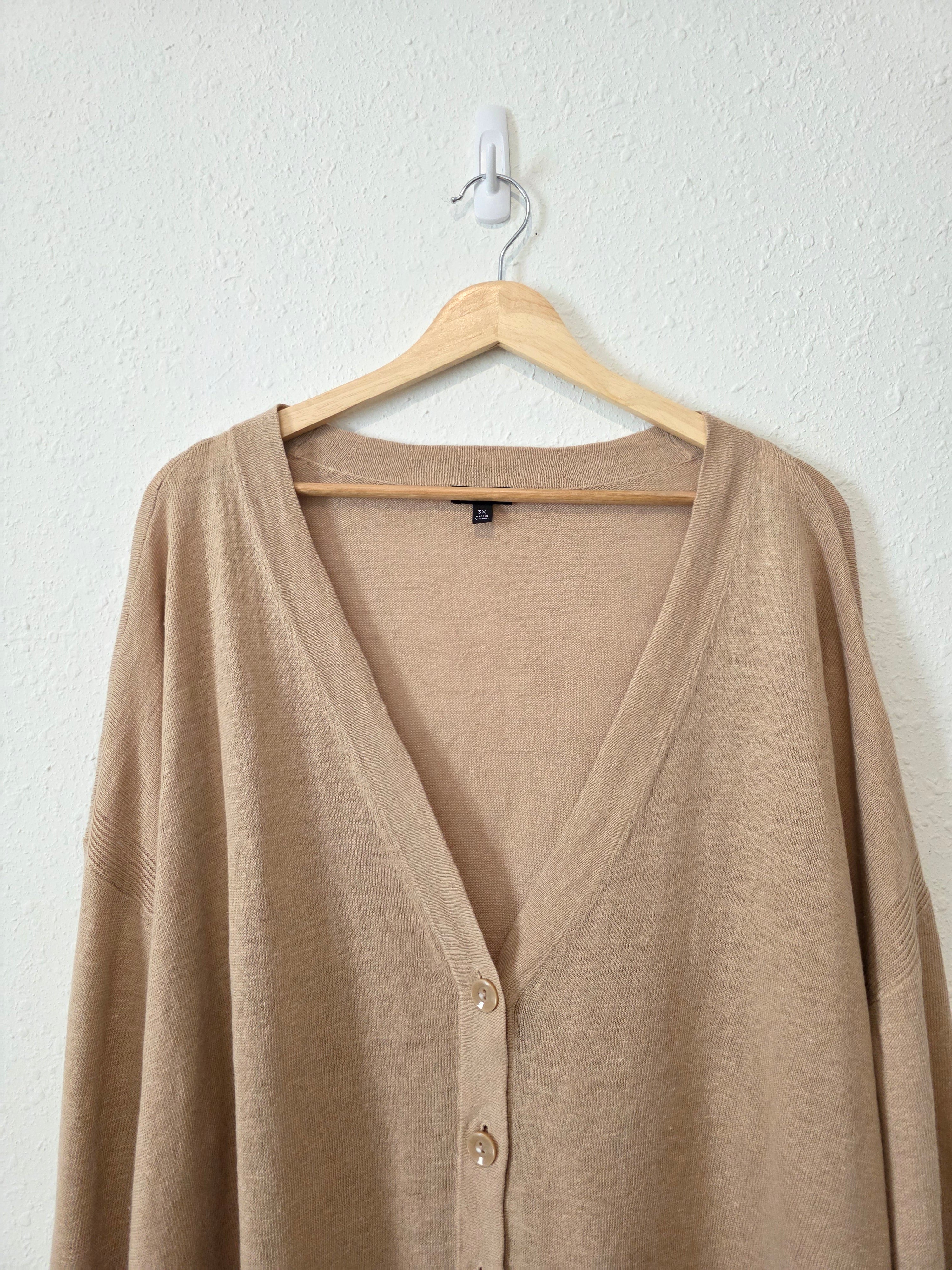 Neutral Linen Cardigan Sweater (3X)