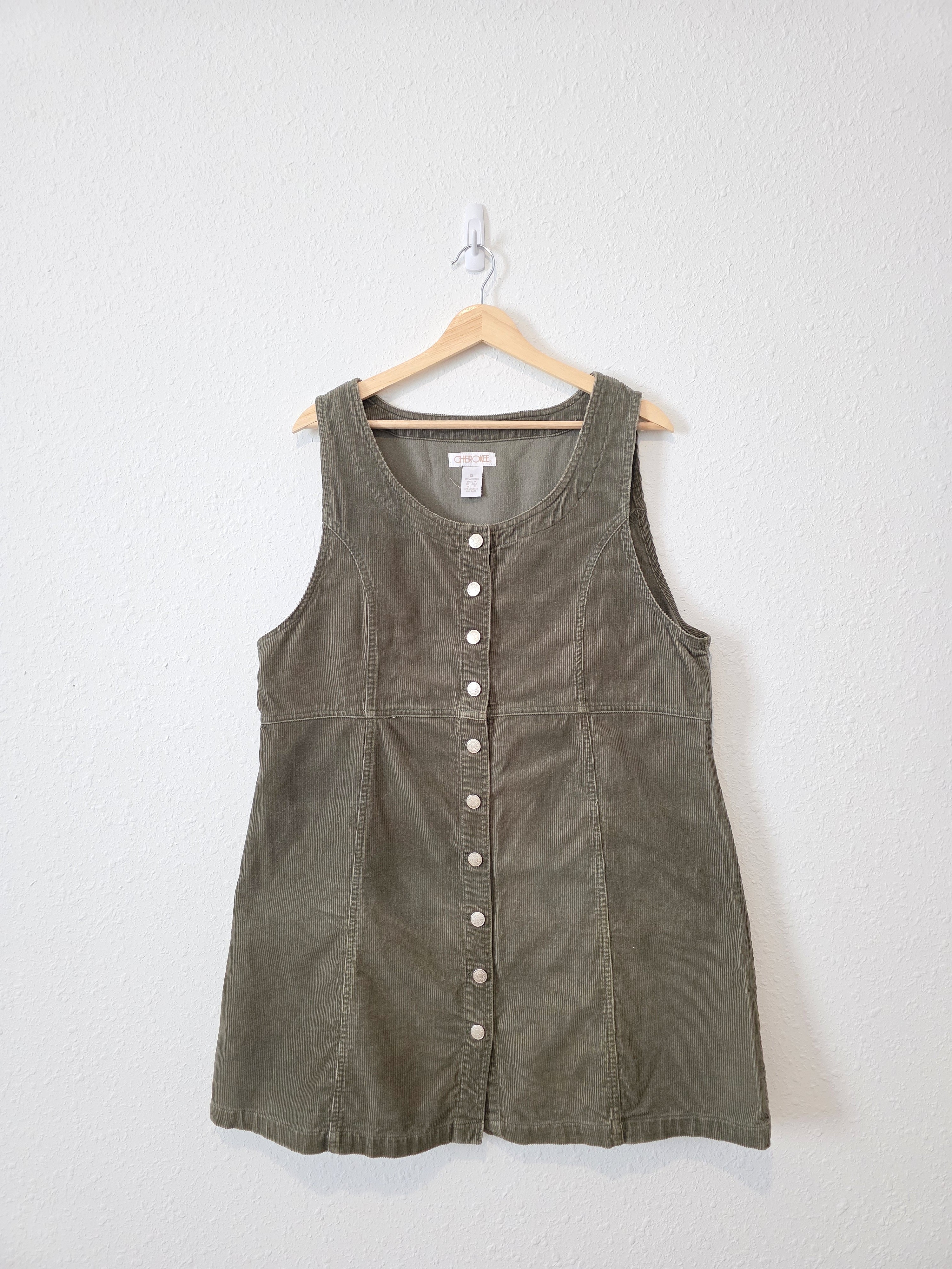 Vintage Green Corduroy Mini Dress (XL)