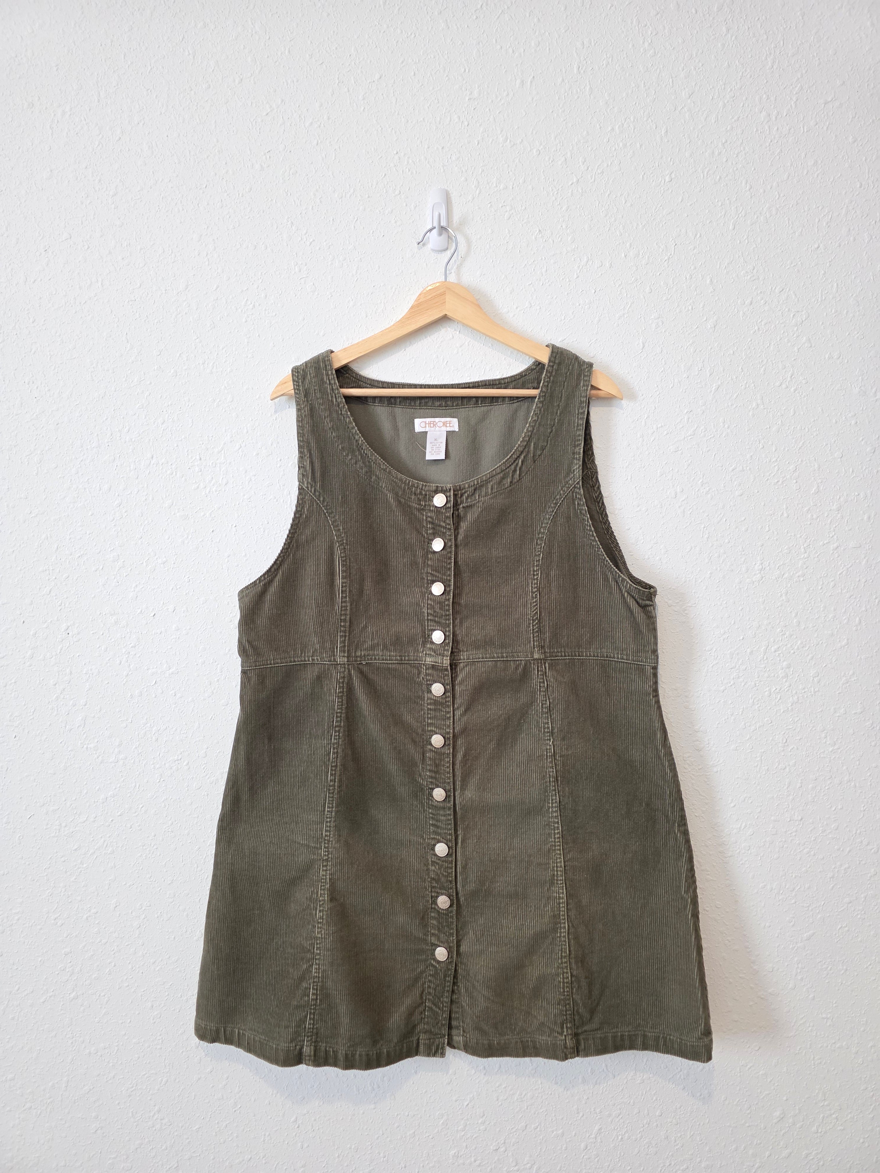 Vintage Green Corduroy Mini Dress (XL)