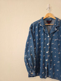 Vintage Floral Embroidered Denim Button Up (XL)