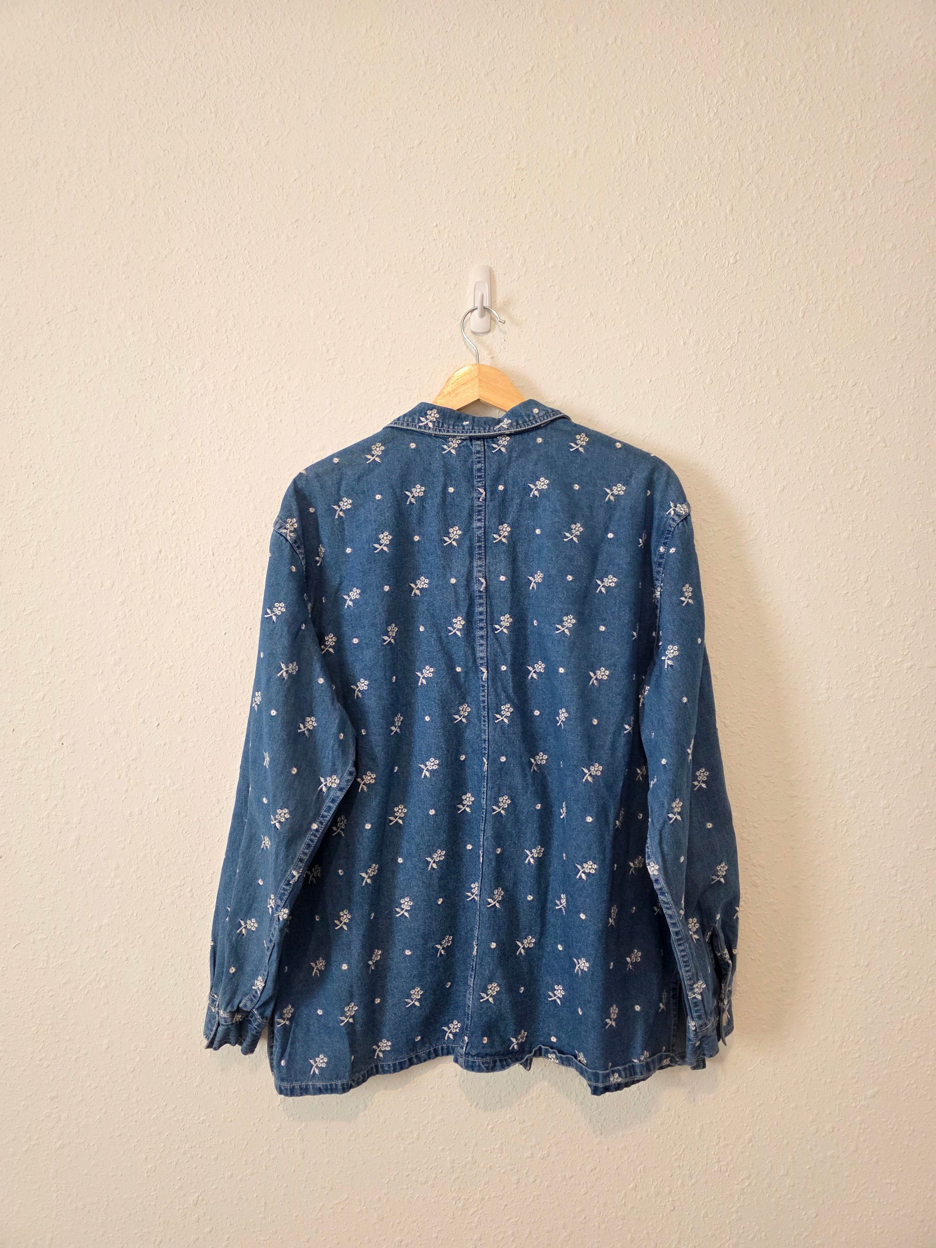 Vintage Floral Embroidered Denim Button Up (XL)