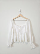 White Cotton Smocked Top (L)