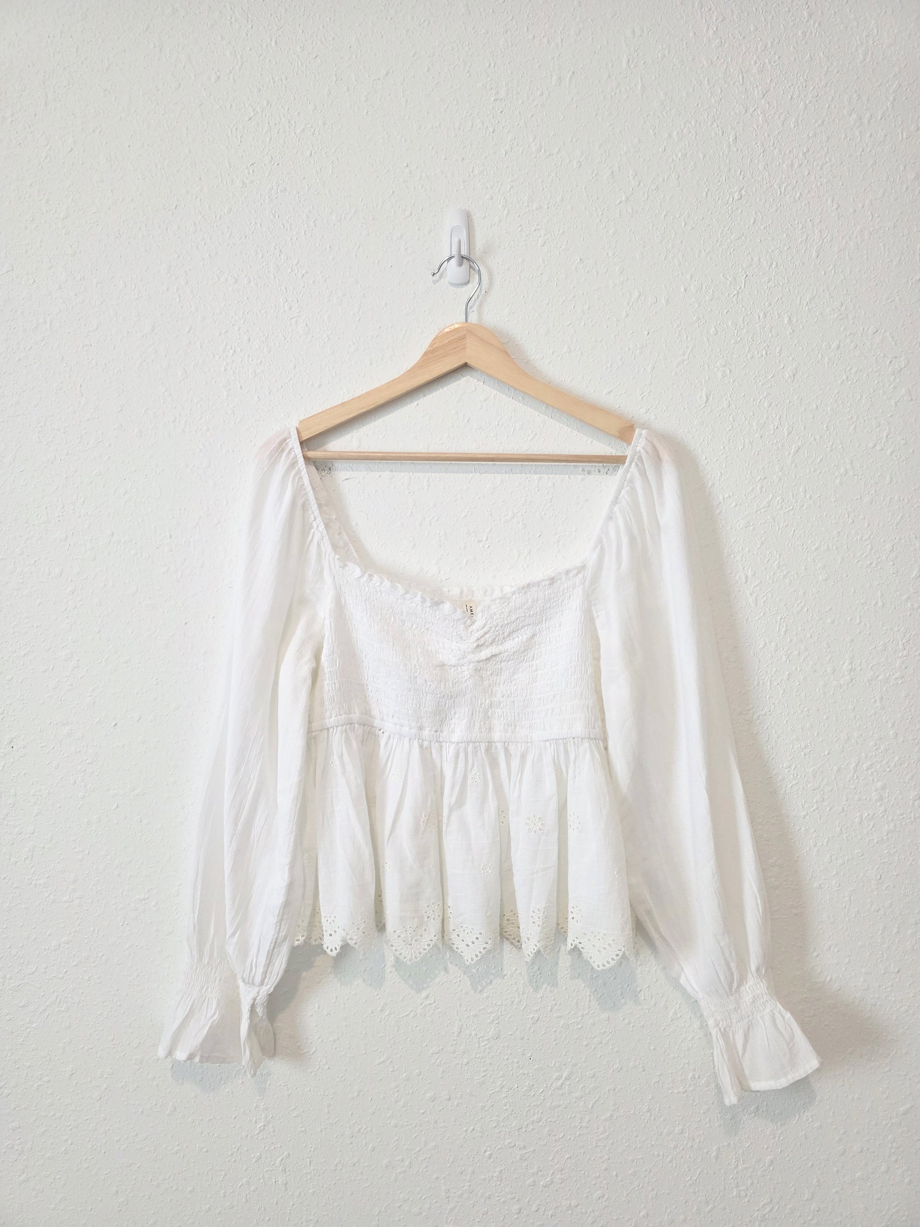 White Cotton Smocked Top (L)