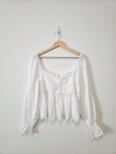 White Cotton Smocked Top (L)