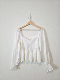 White Cotton Smocked Top (L)