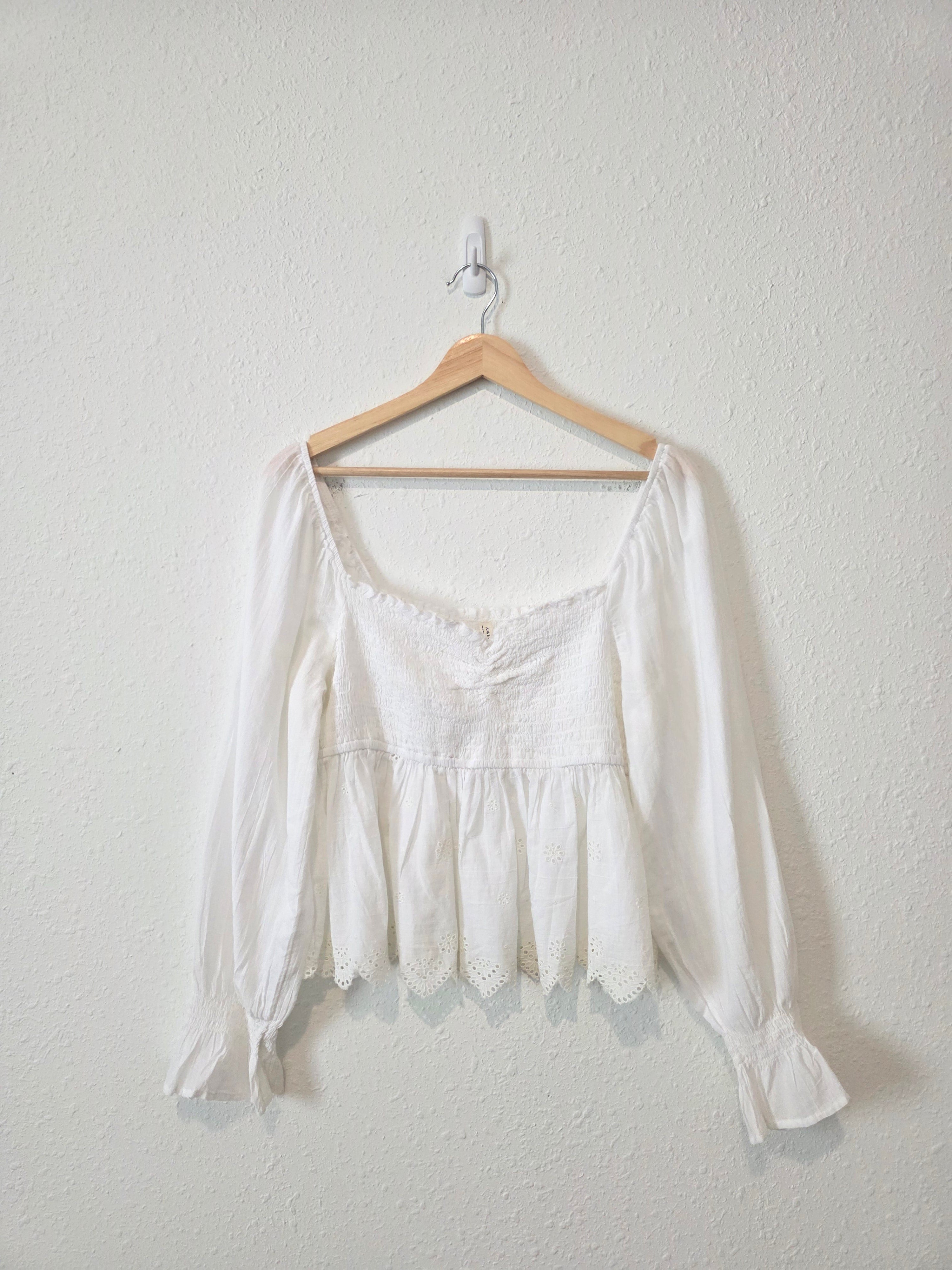 White Cotton Smocked Top (L)