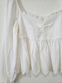 White Cotton Smocked Top (L)