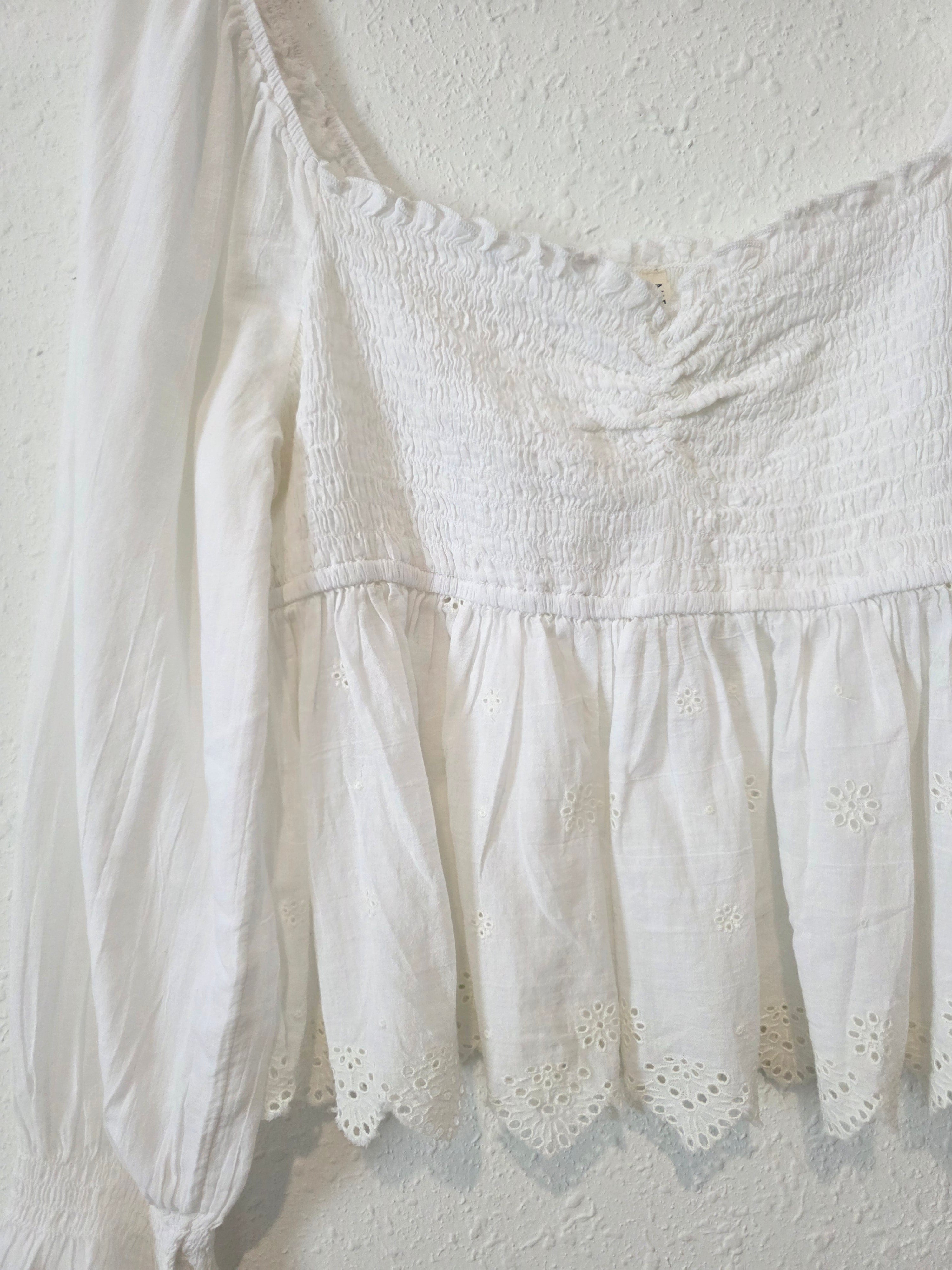White Cotton Smocked Top (L)