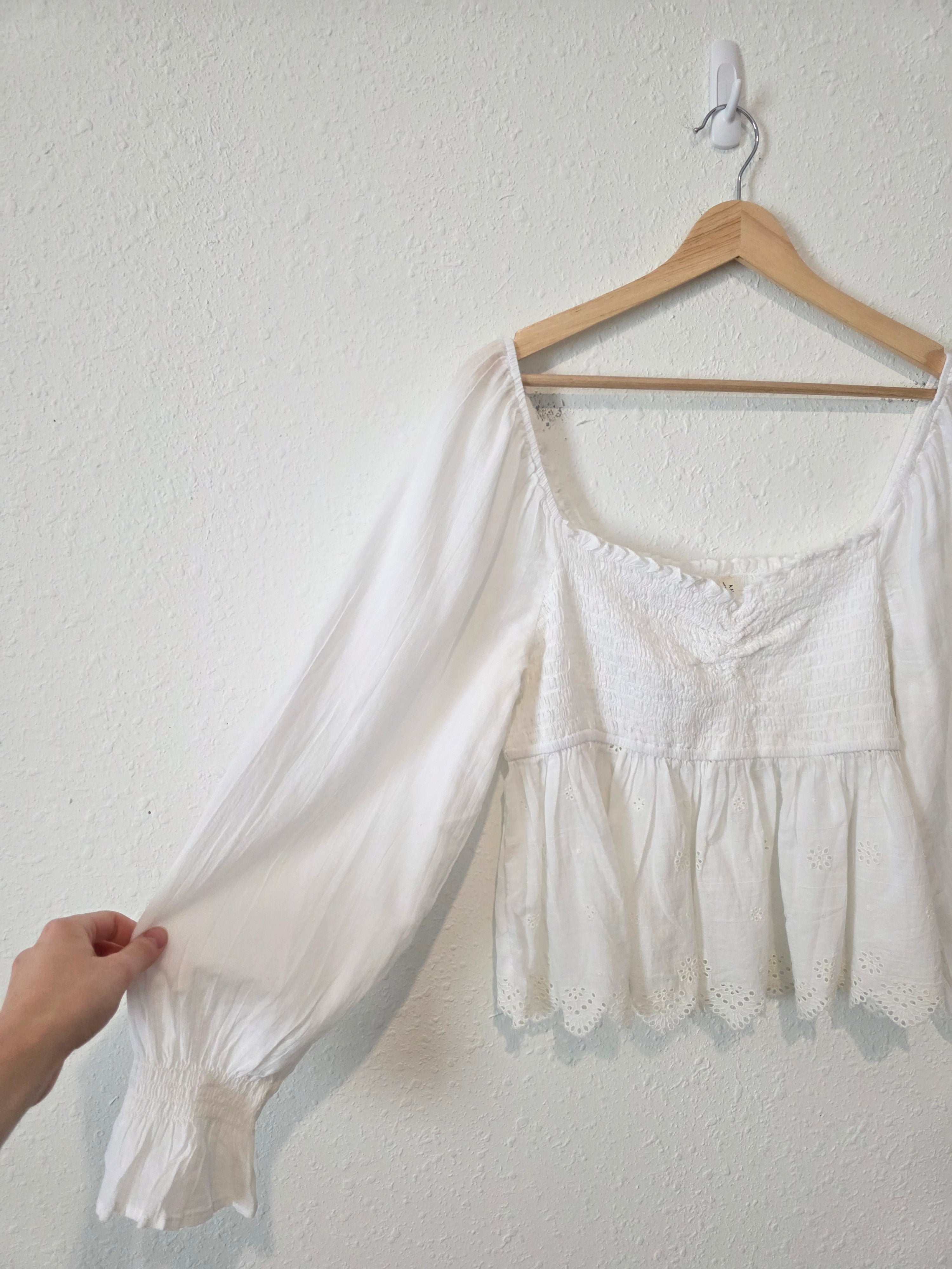 White Cotton Smocked Top (L)