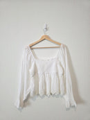 White Cotton Smocked Top (L)