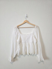 White Cotton Smocked Top (L)