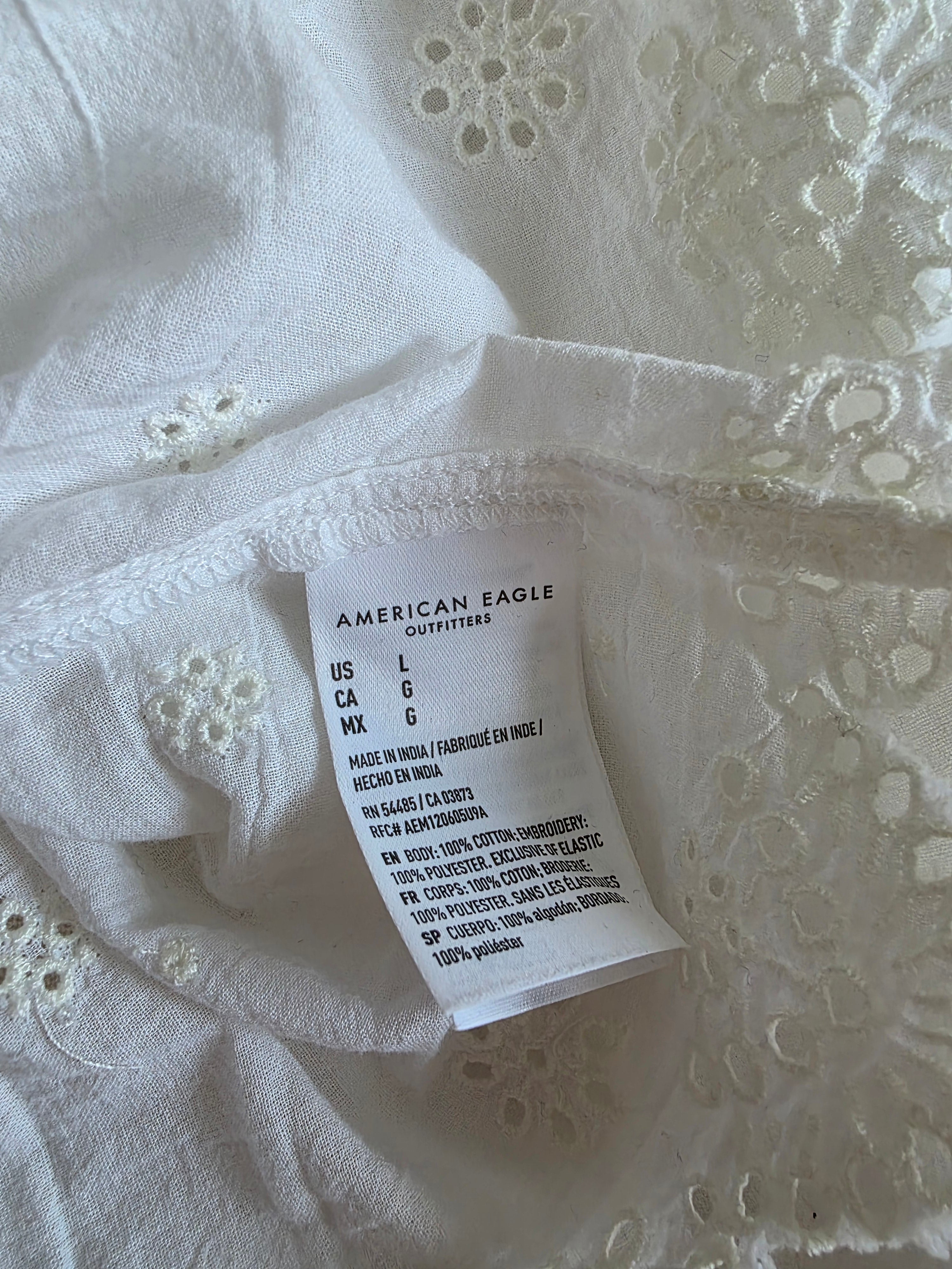 White Cotton Smocked Top (L)