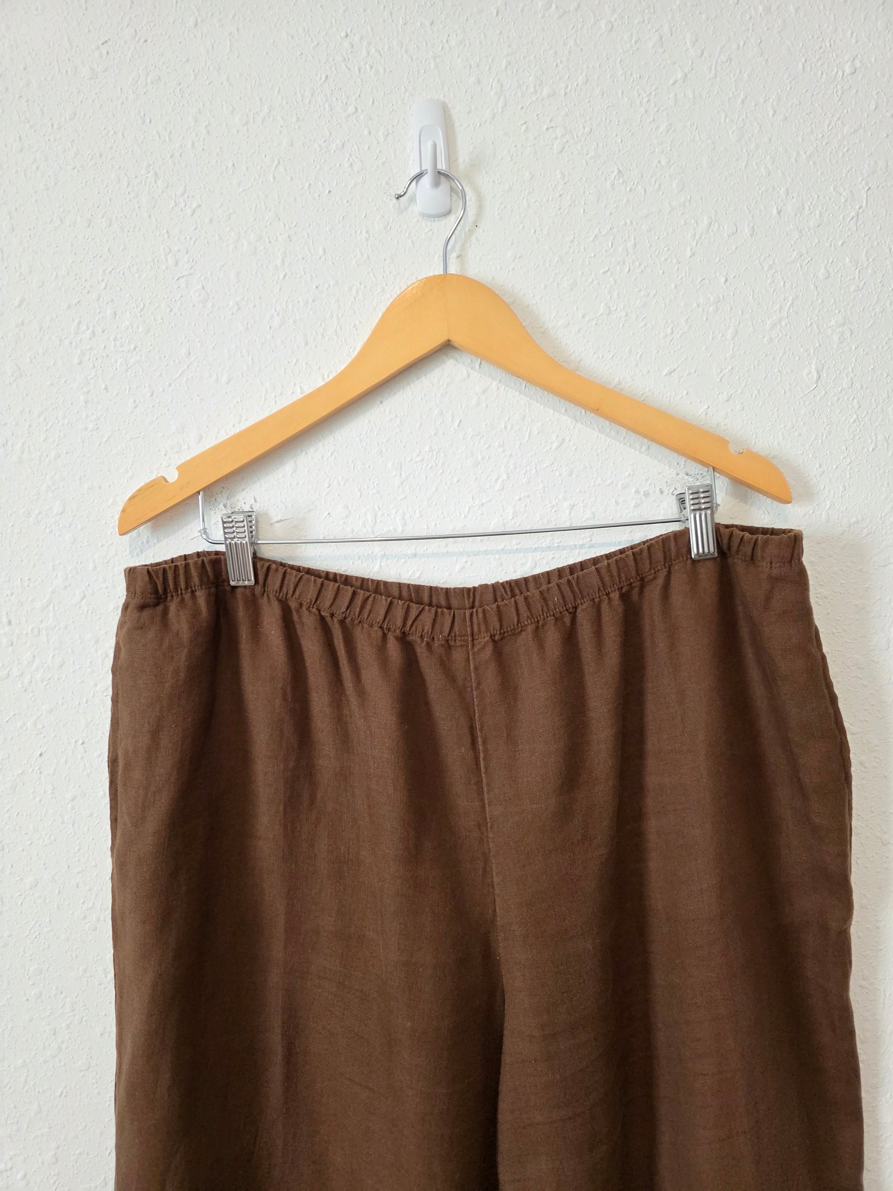 Chocolate Brown Linen Wide Leg Pants (L)