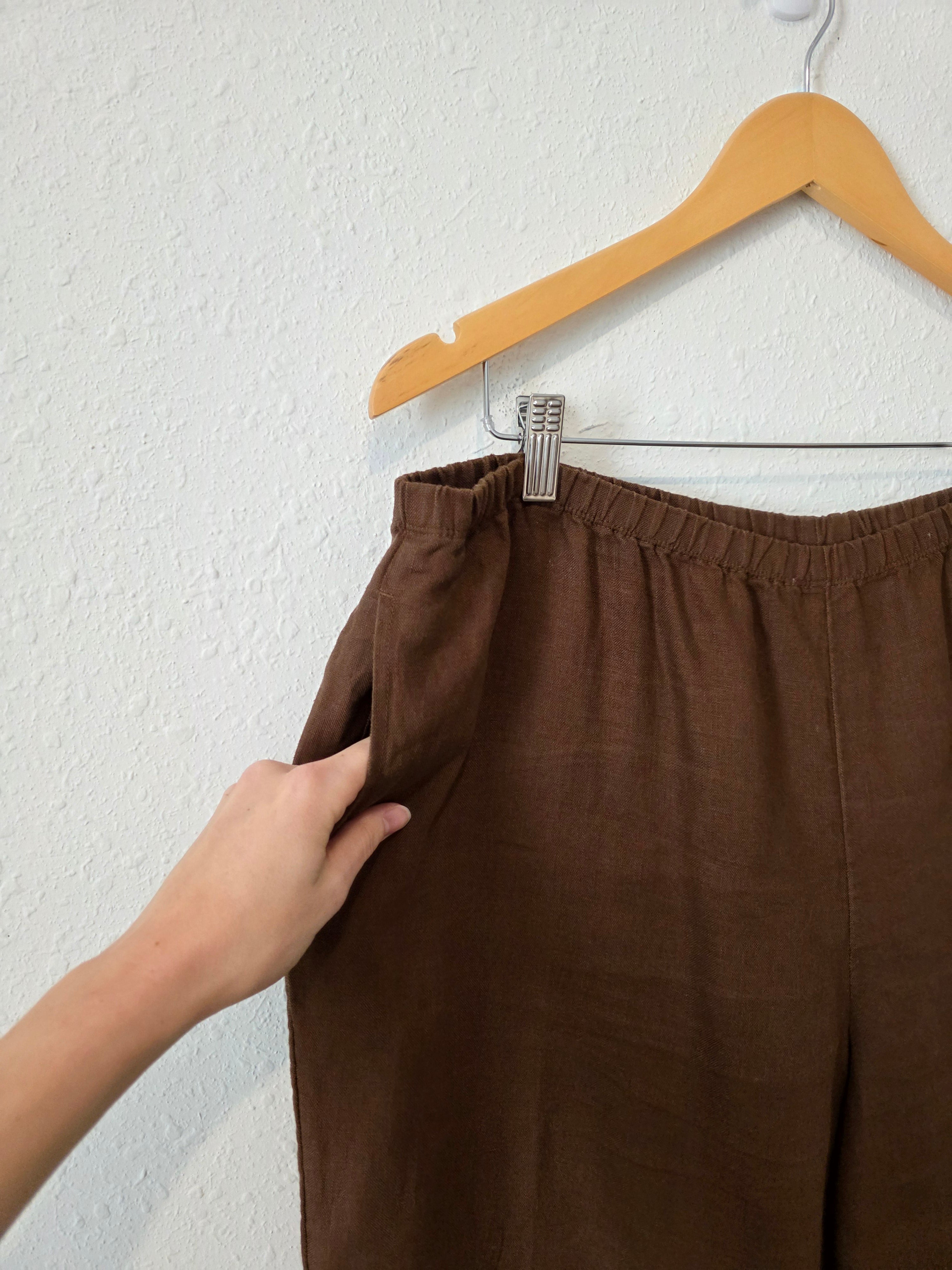 Chocolate Brown Linen Wide Leg Pants (L)