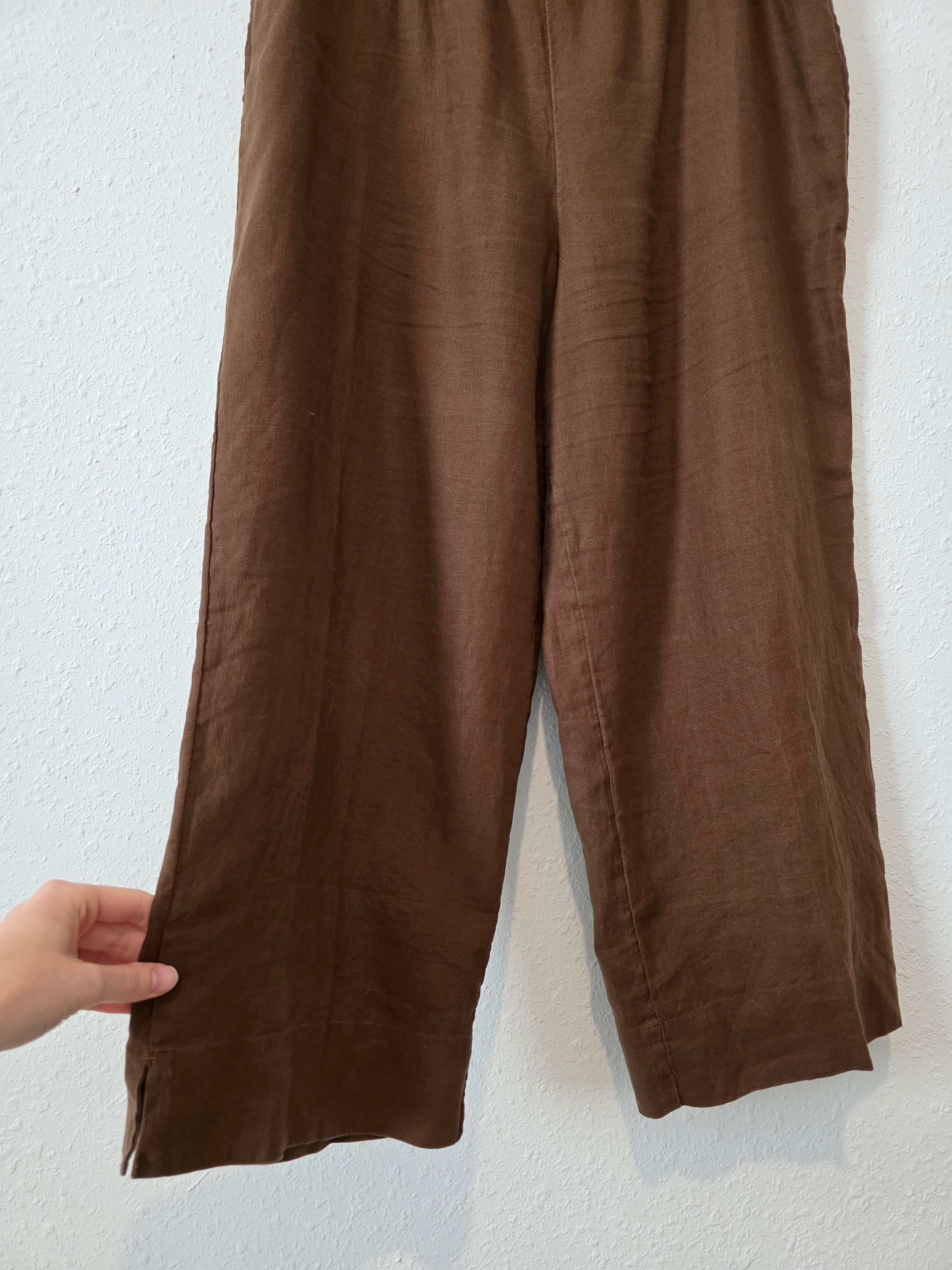 Chocolate Brown Linen Wide Leg Pants (L)