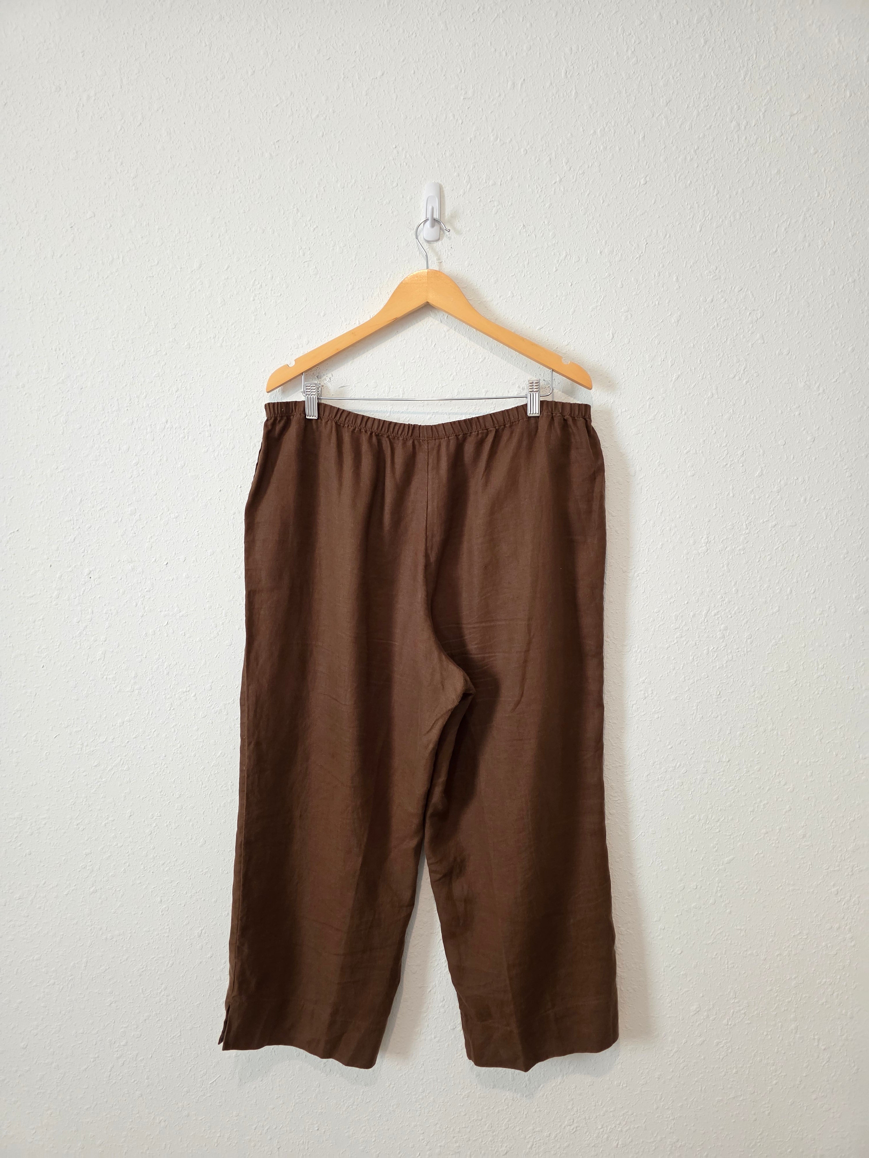 Chocolate Brown Linen Wide Leg Pants (L)