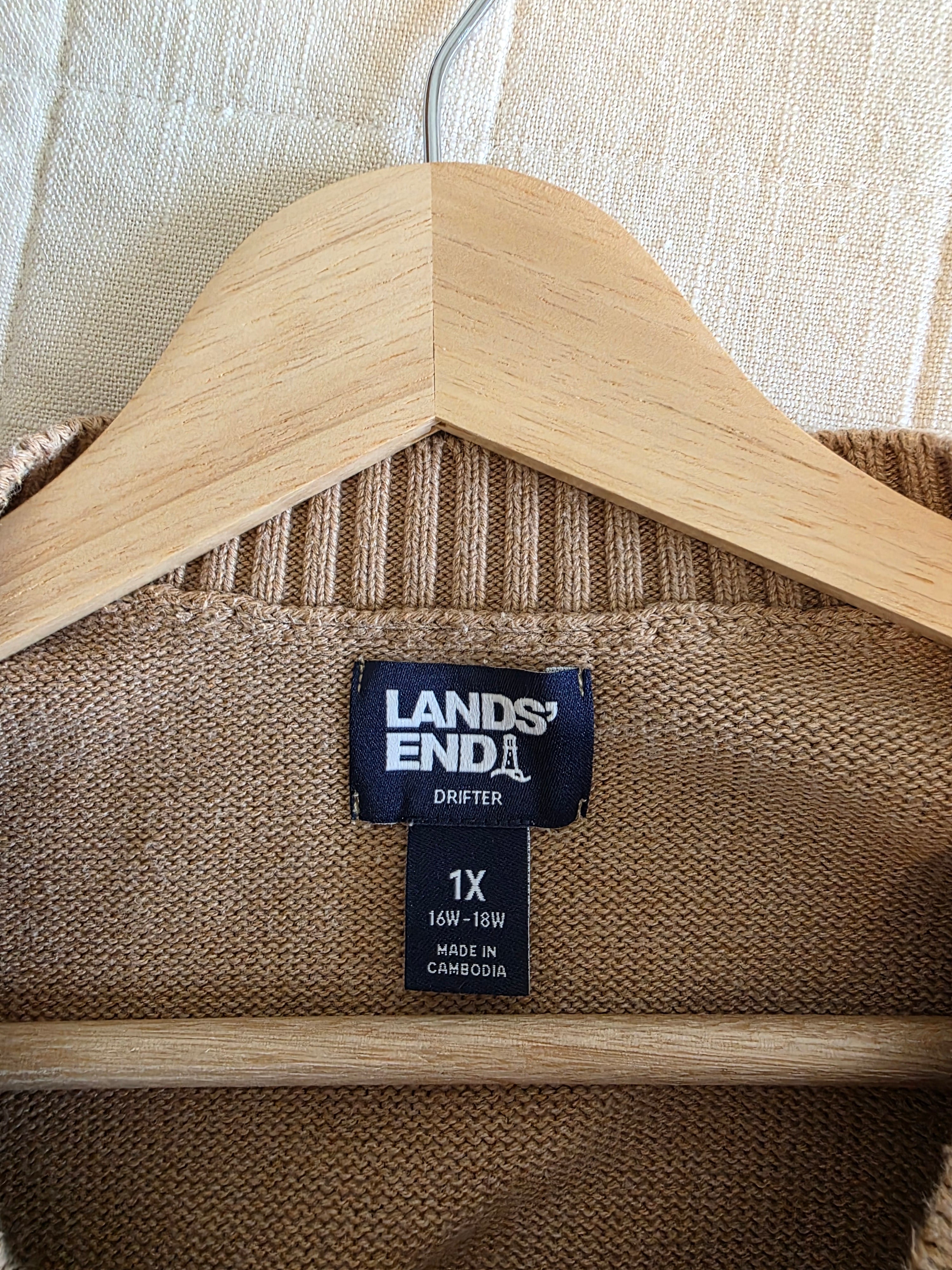 Lands End Camel Cotton Sweater (1X)