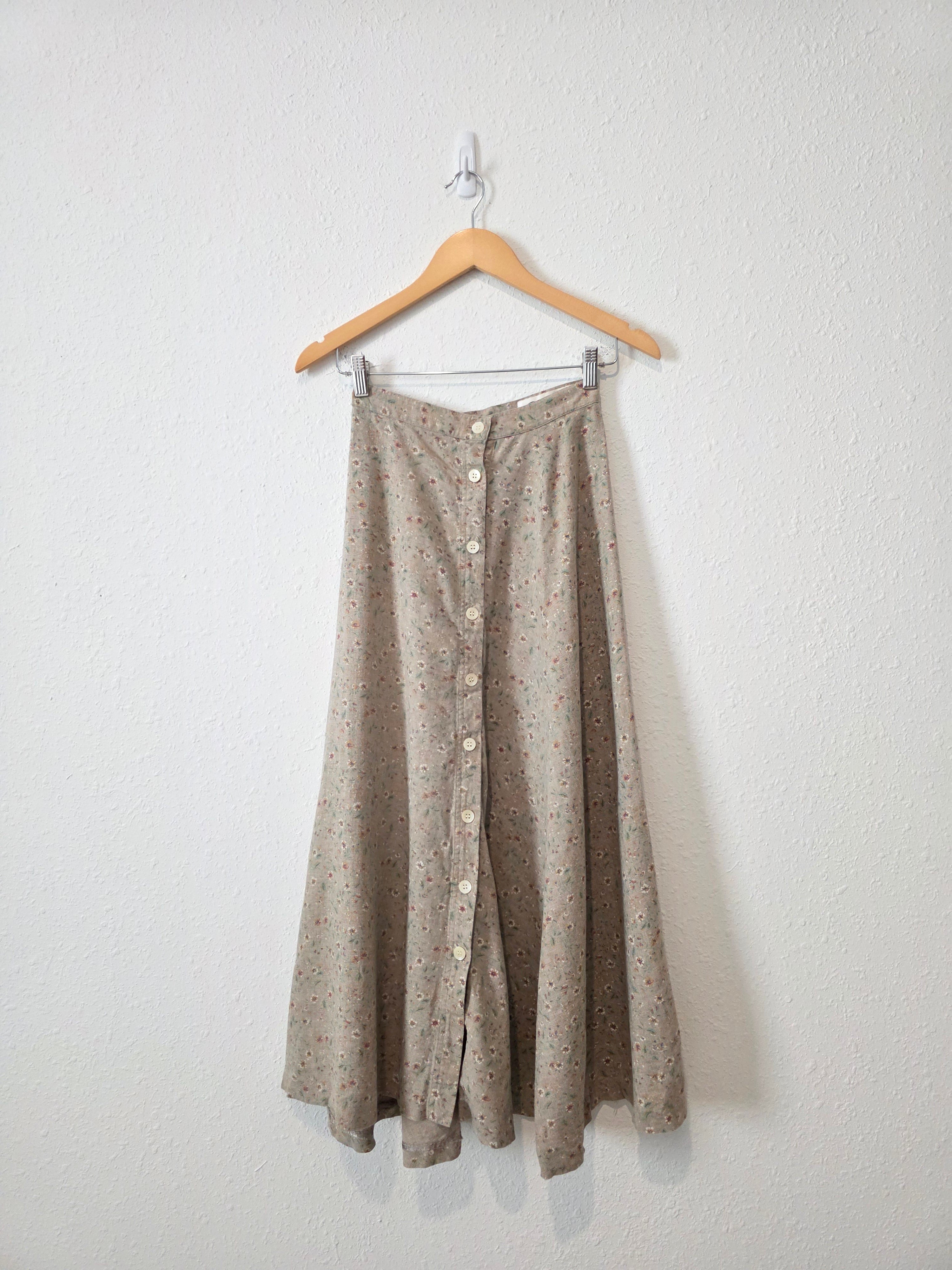 Vintage Floral Linen Blend Skirt (23)