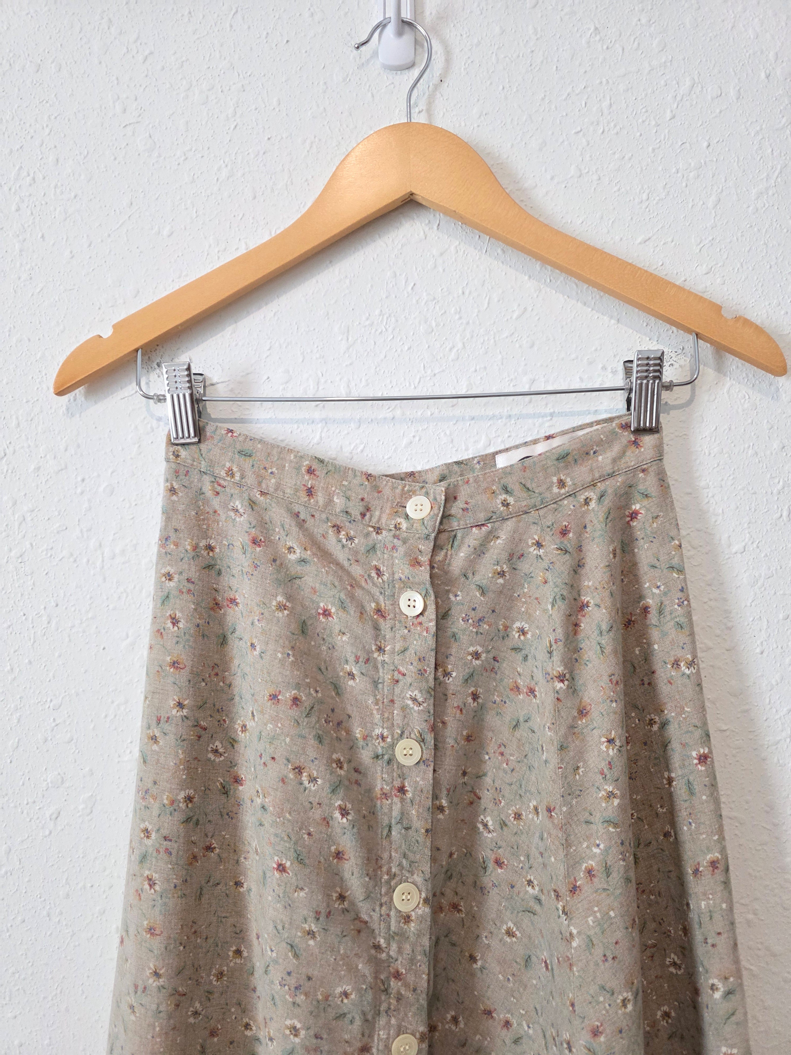 Vintage Floral Linen Blend Skirt (23)