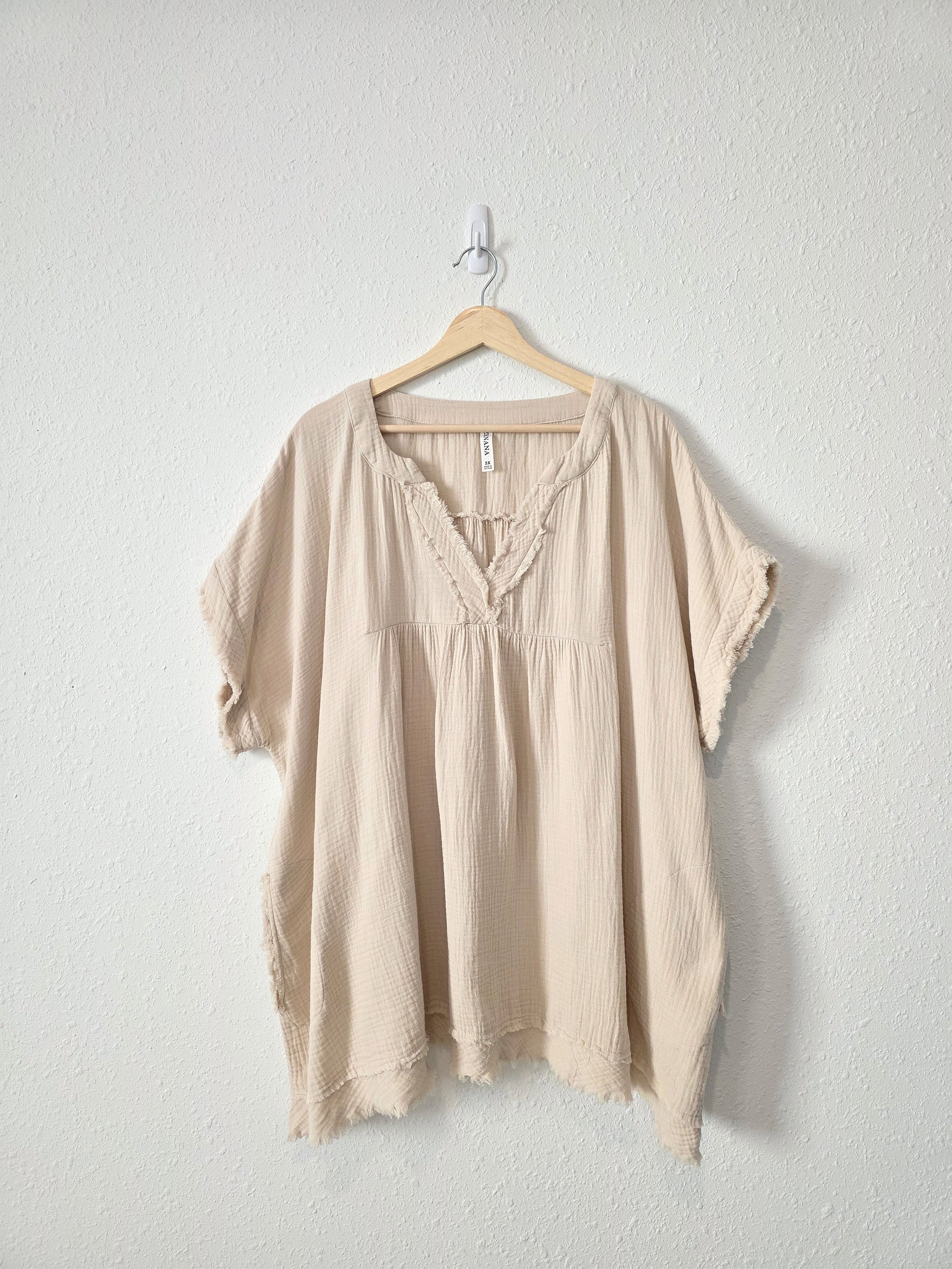 Zenana Neutral Cotton Gauze Top (3X)