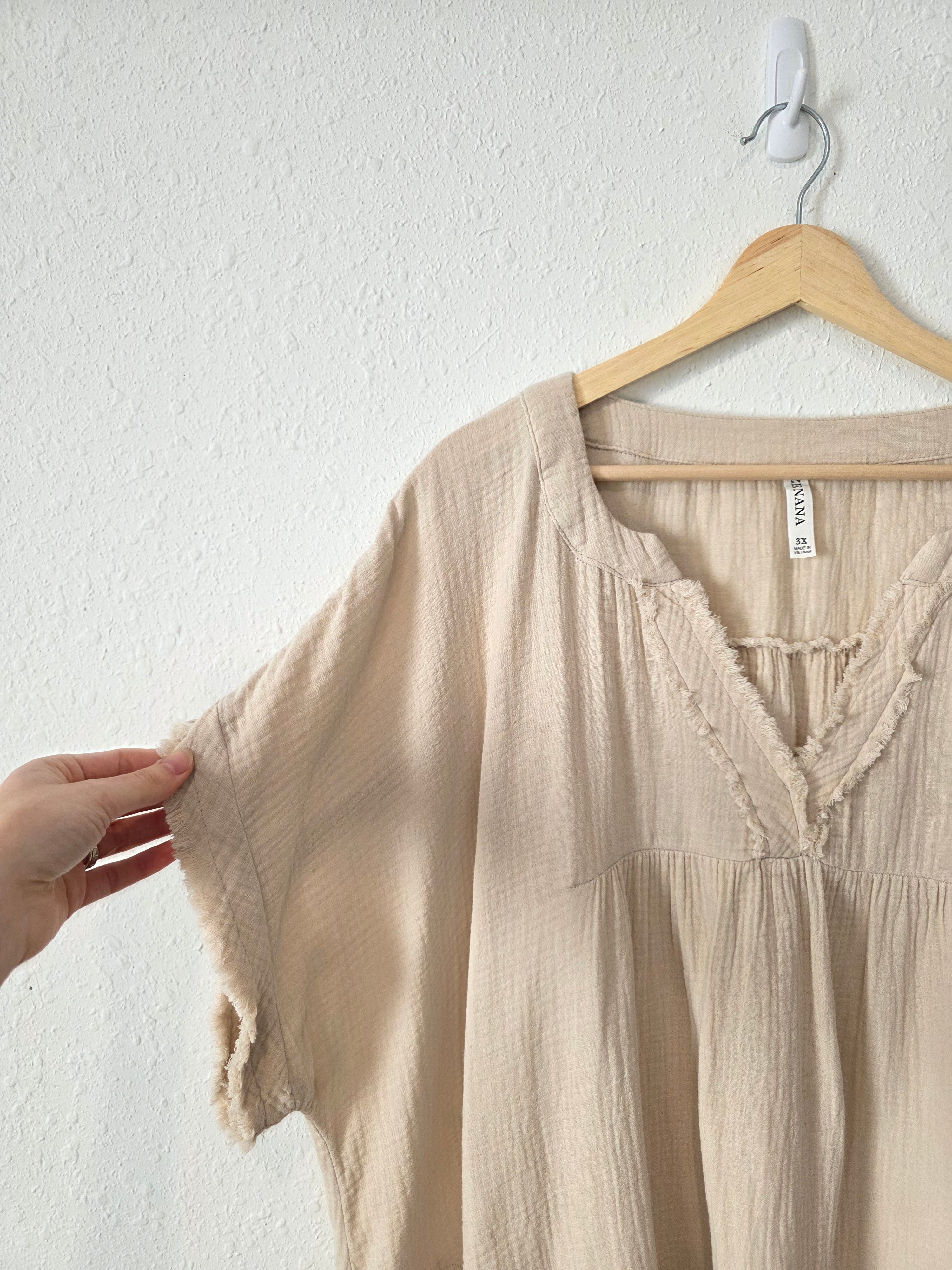 Zenana Neutral Cotton Gauze Top (3X)