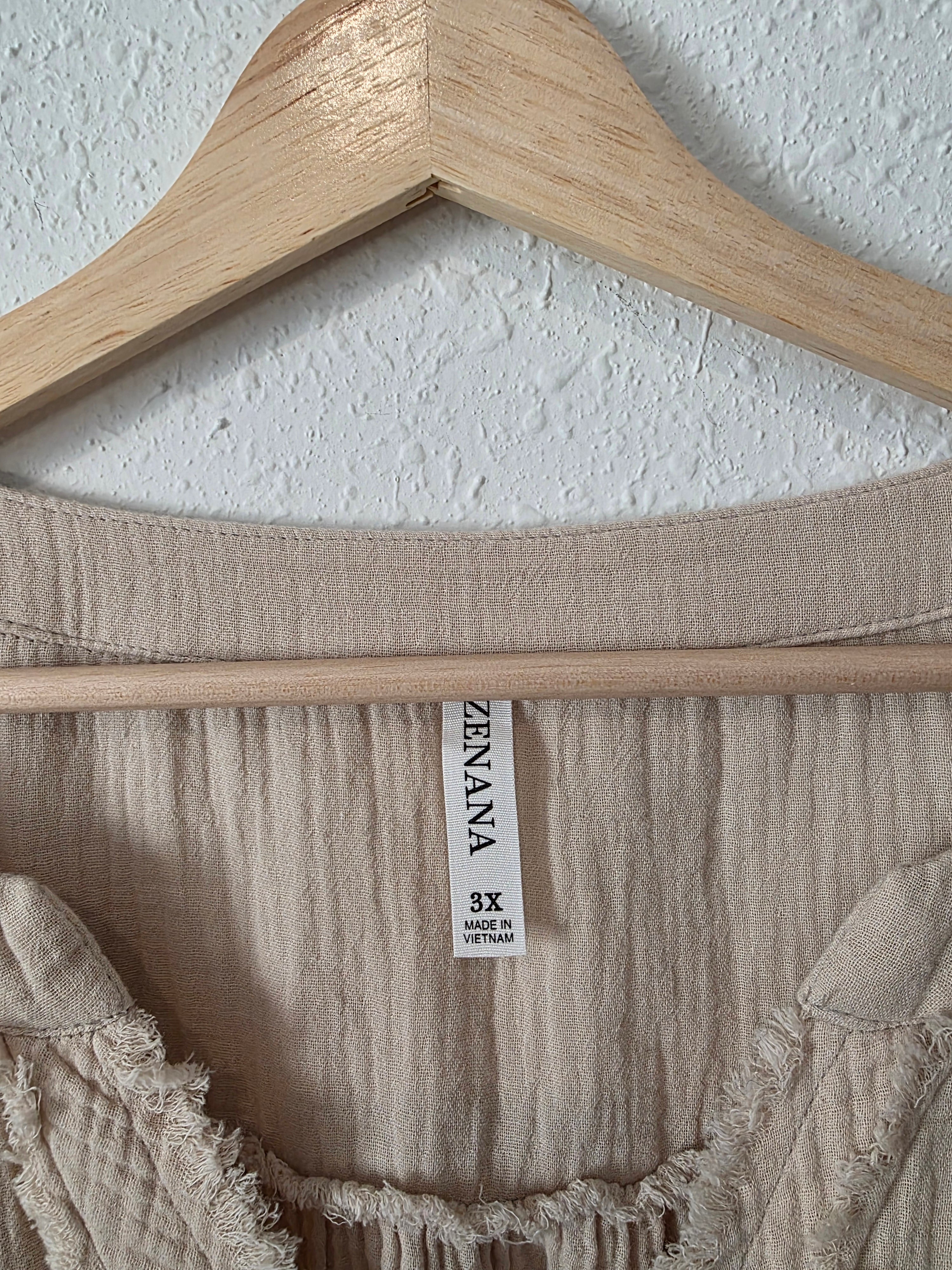 Zenana Neutral Cotton Gauze Top (3X)