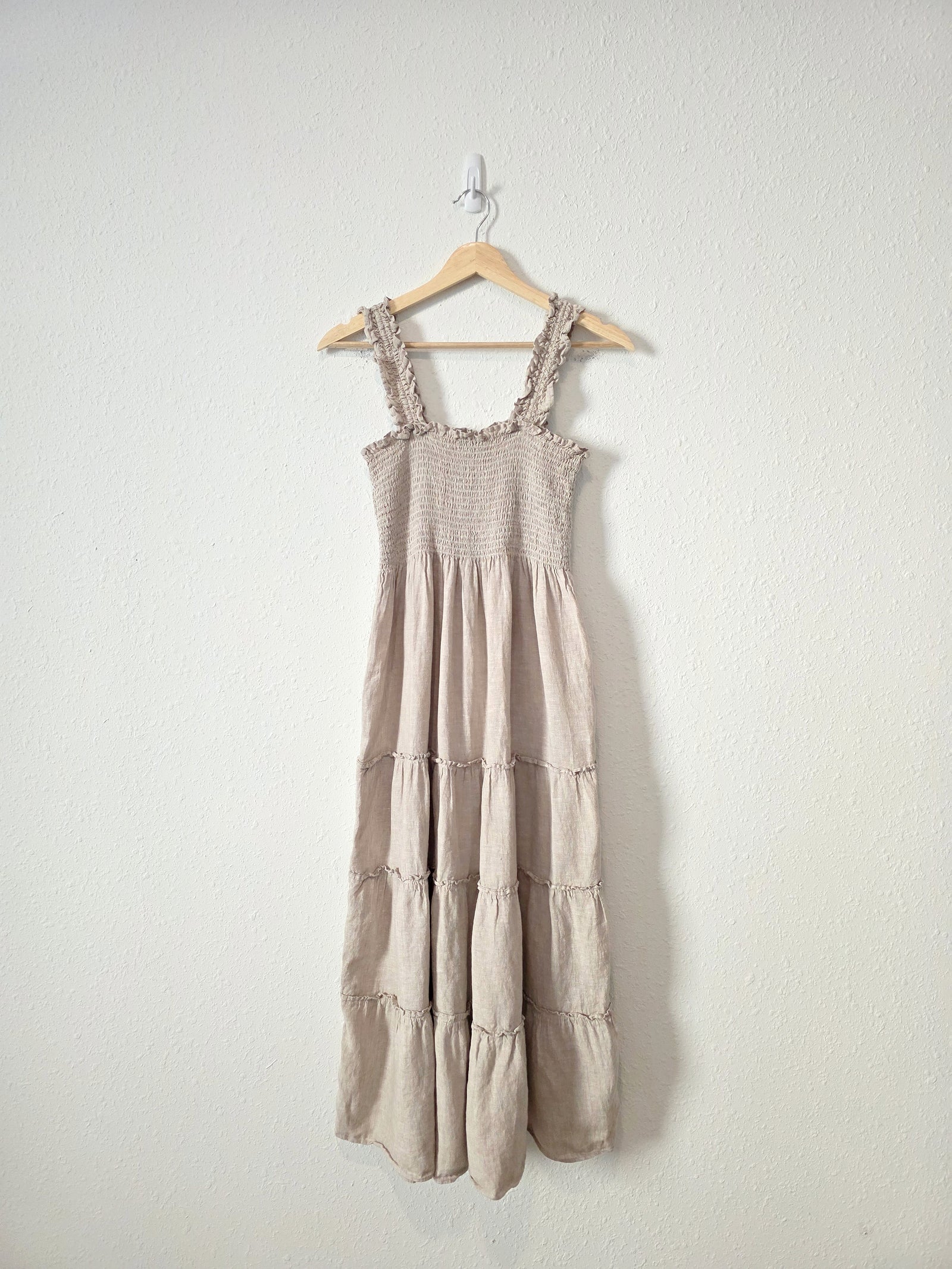 Quince Smocked Linen Midi Dress (M)