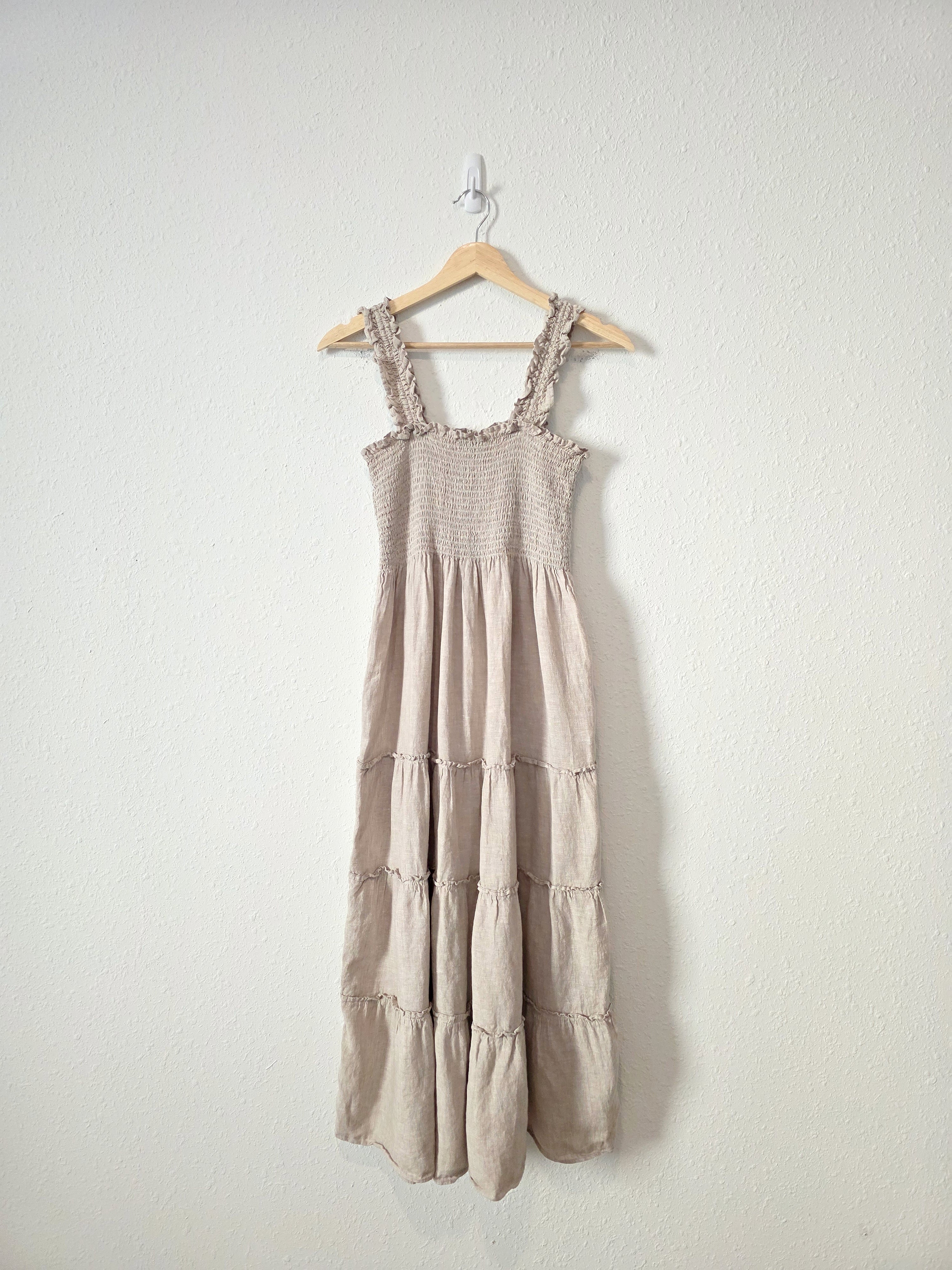 Quince Smocked Linen Midi Dress (M)