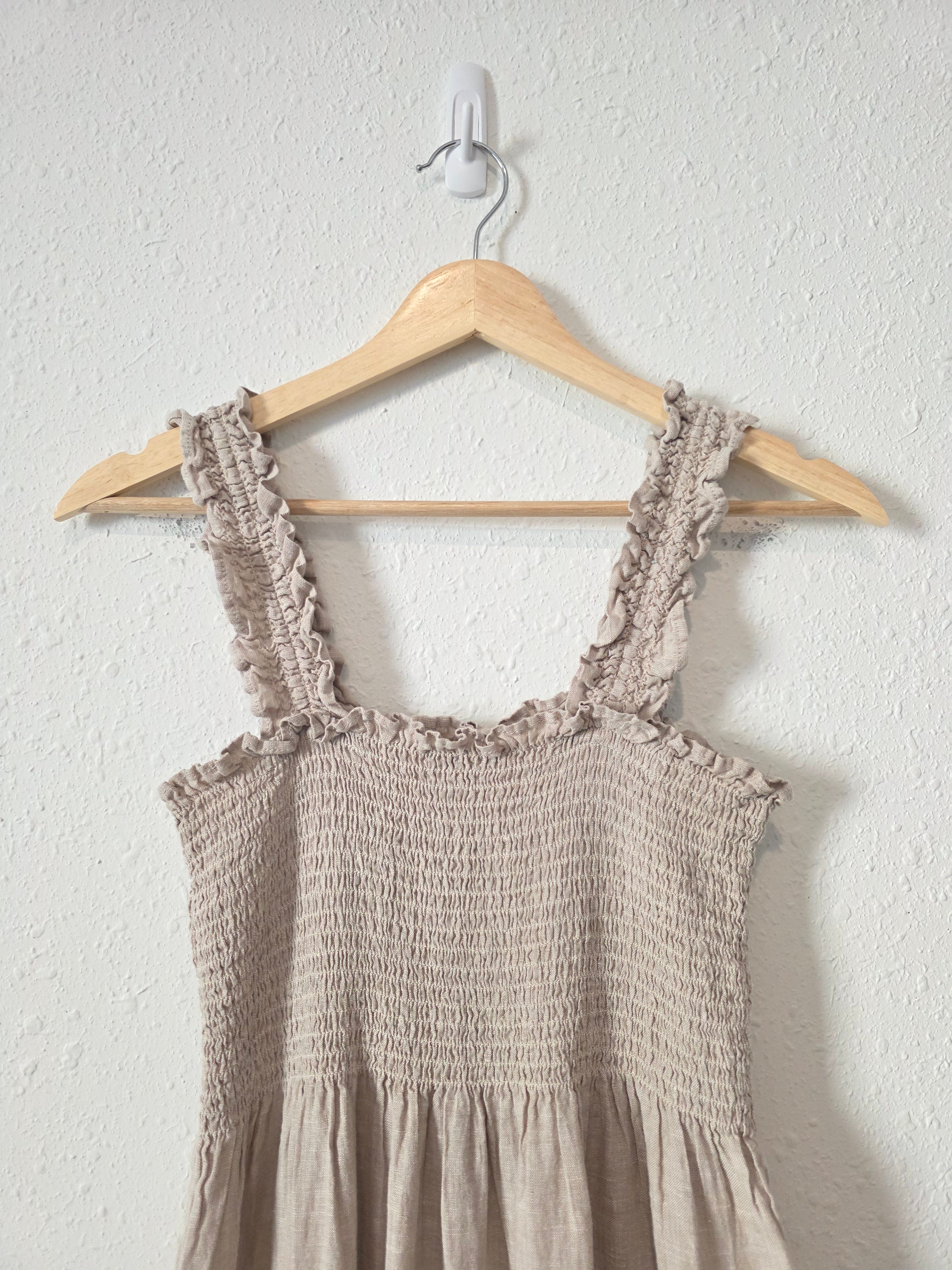 Quince Smocked Linen Midi Dress (M)