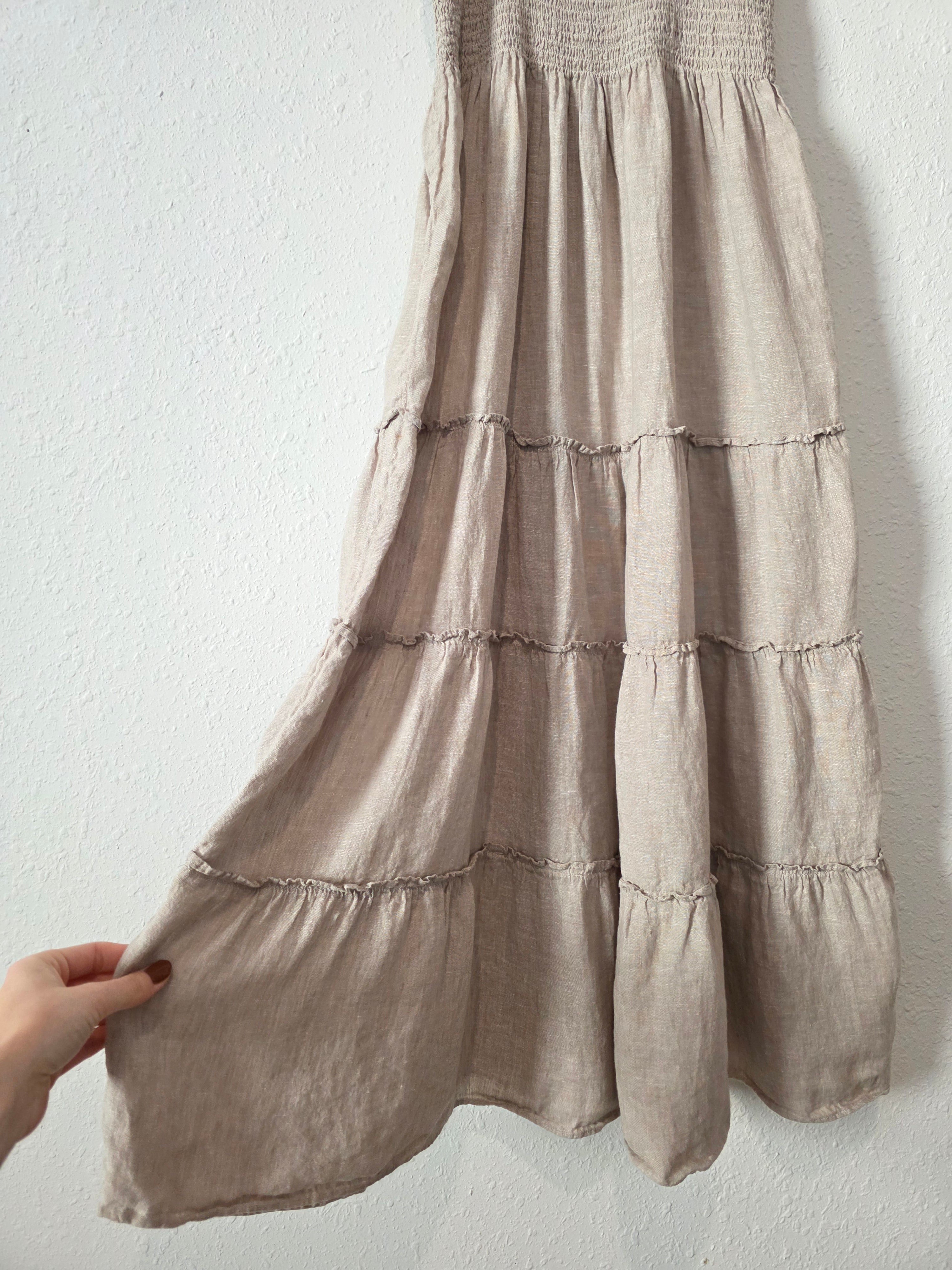 Quince Smocked Linen Midi Dress (M)