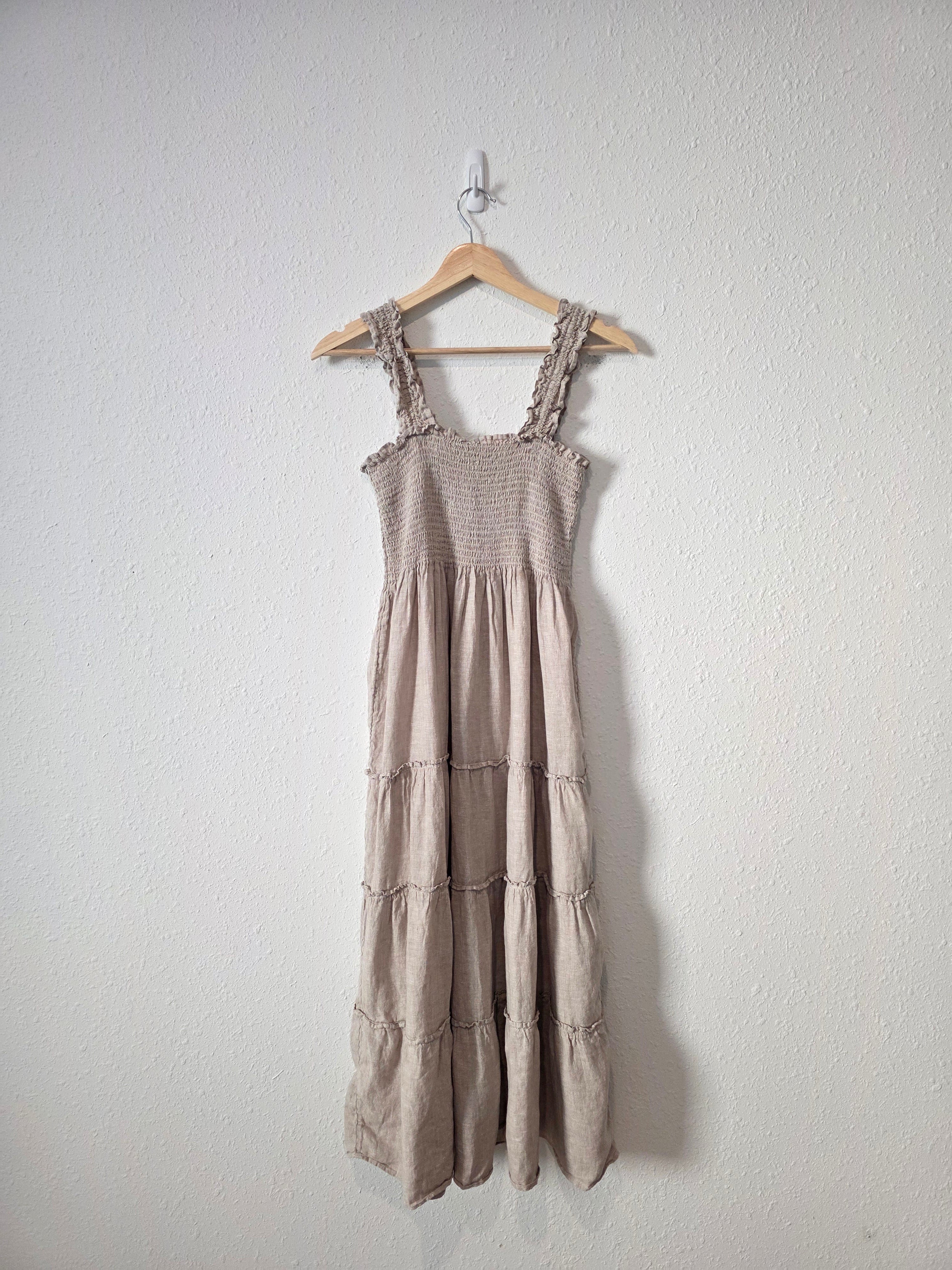 Quince Smocked Linen Midi Dress (M)