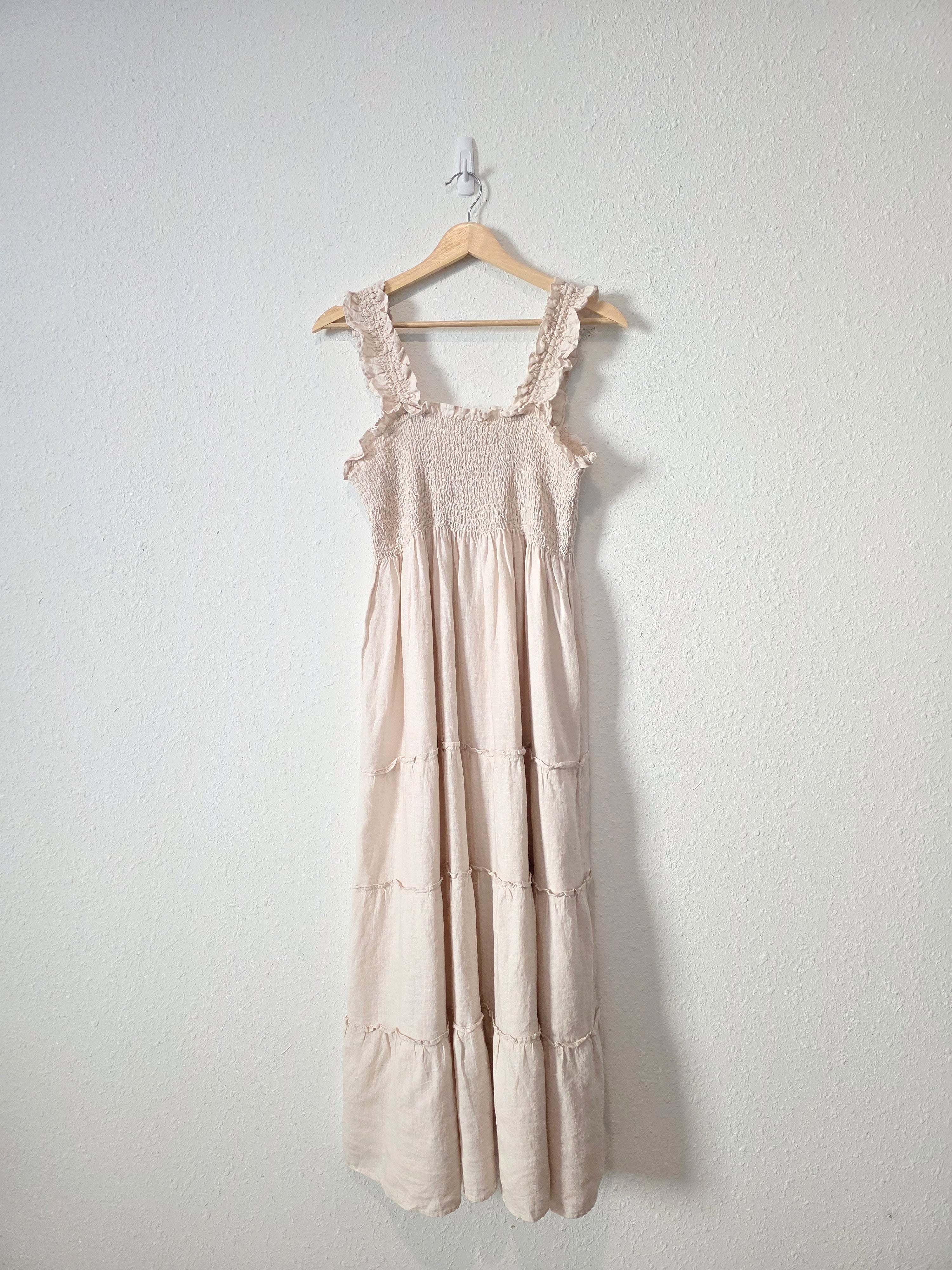 Quince Smocked Linen Midi Dress (L)