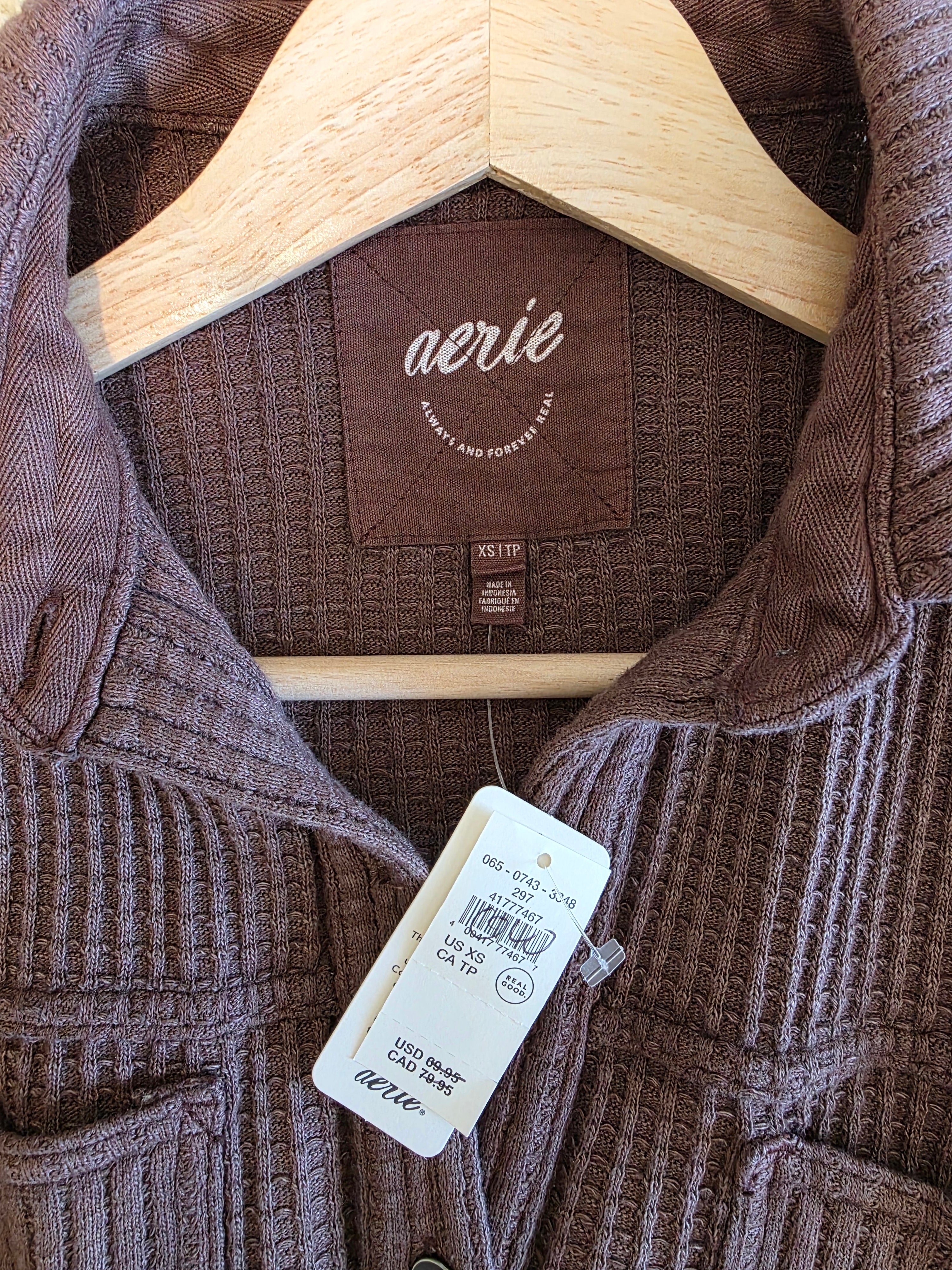 NEW Aerie Brown Waffle Shirt Jacket (XS)