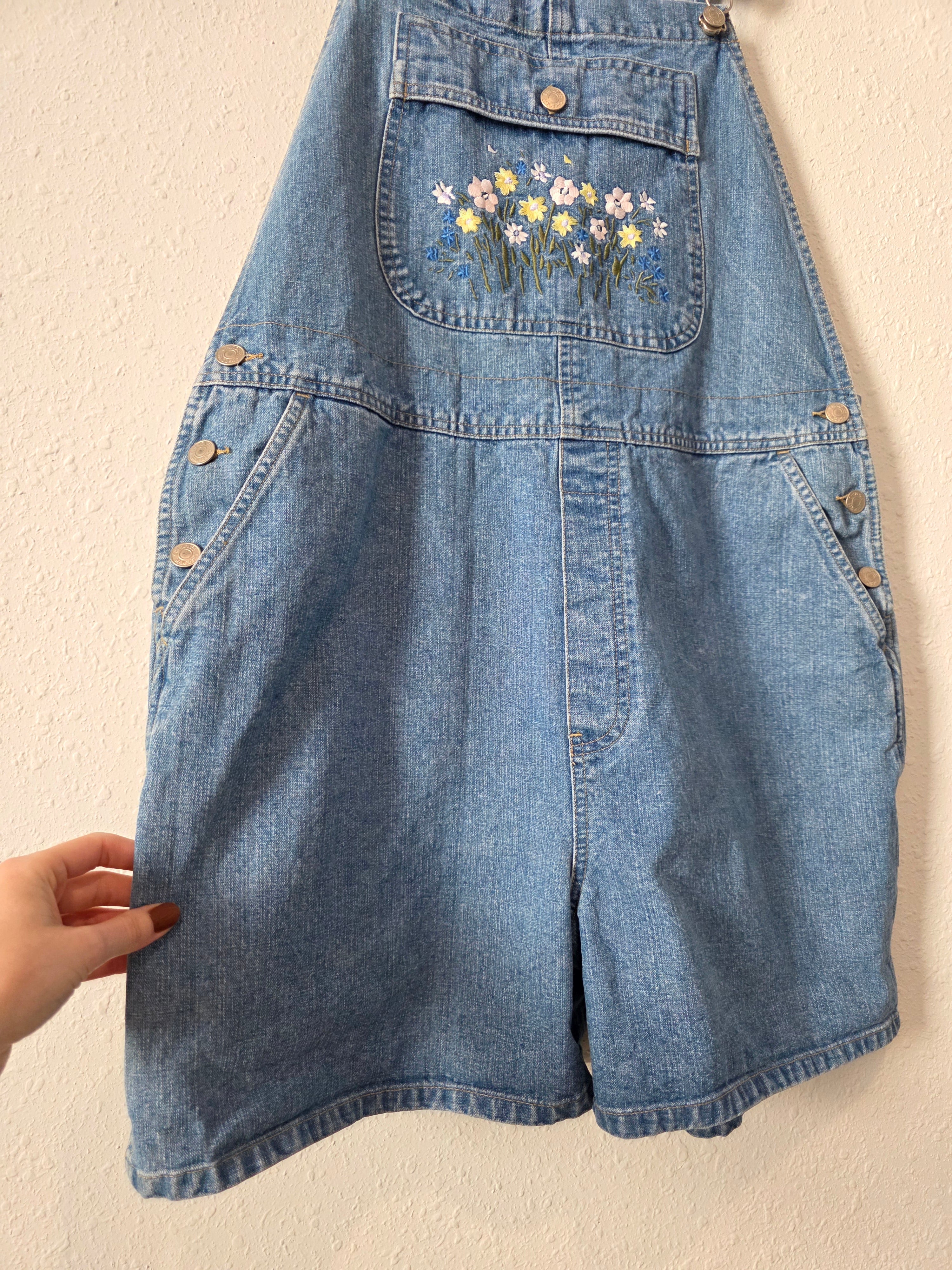 Vintage Floral Embroidered Shortalls (XL)