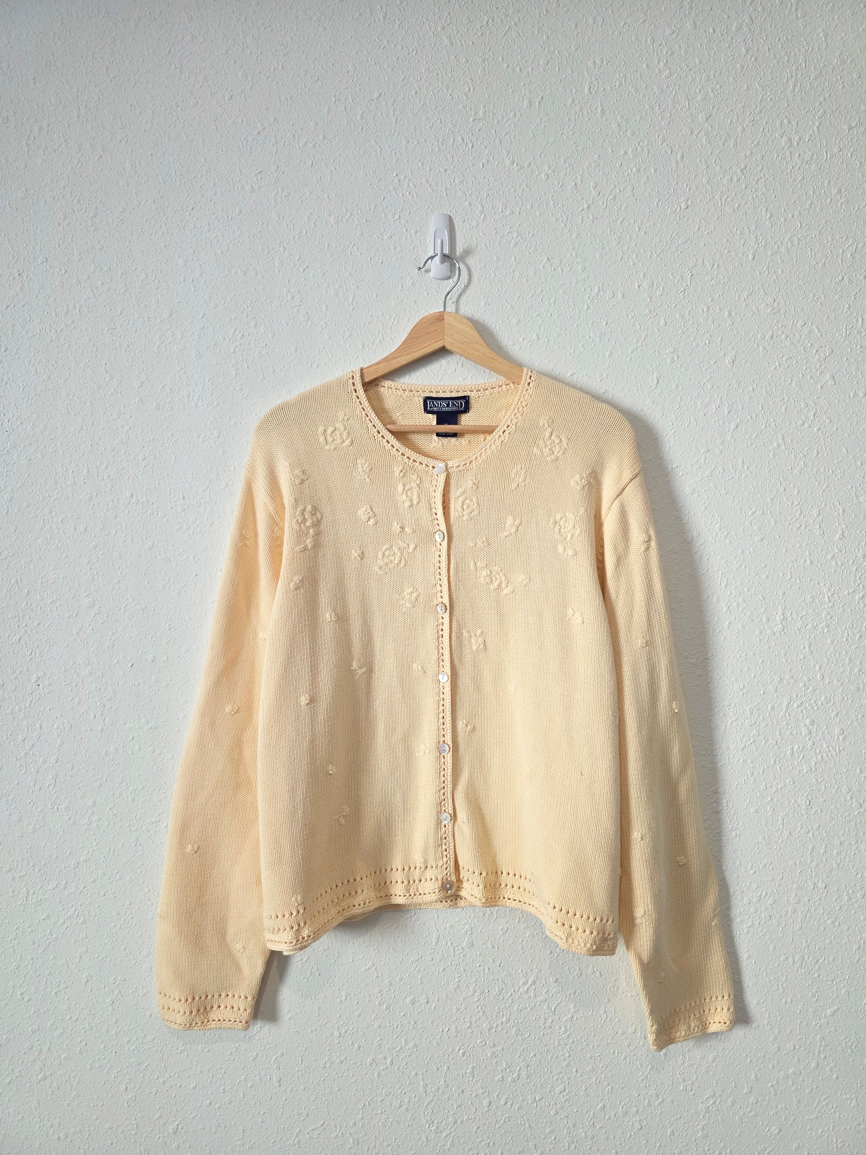 Vintage Soft Yellow Floral Cardigan (XL)