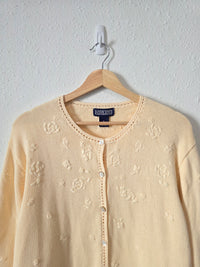 Vintage Soft Yellow Floral Cardigan (XL)