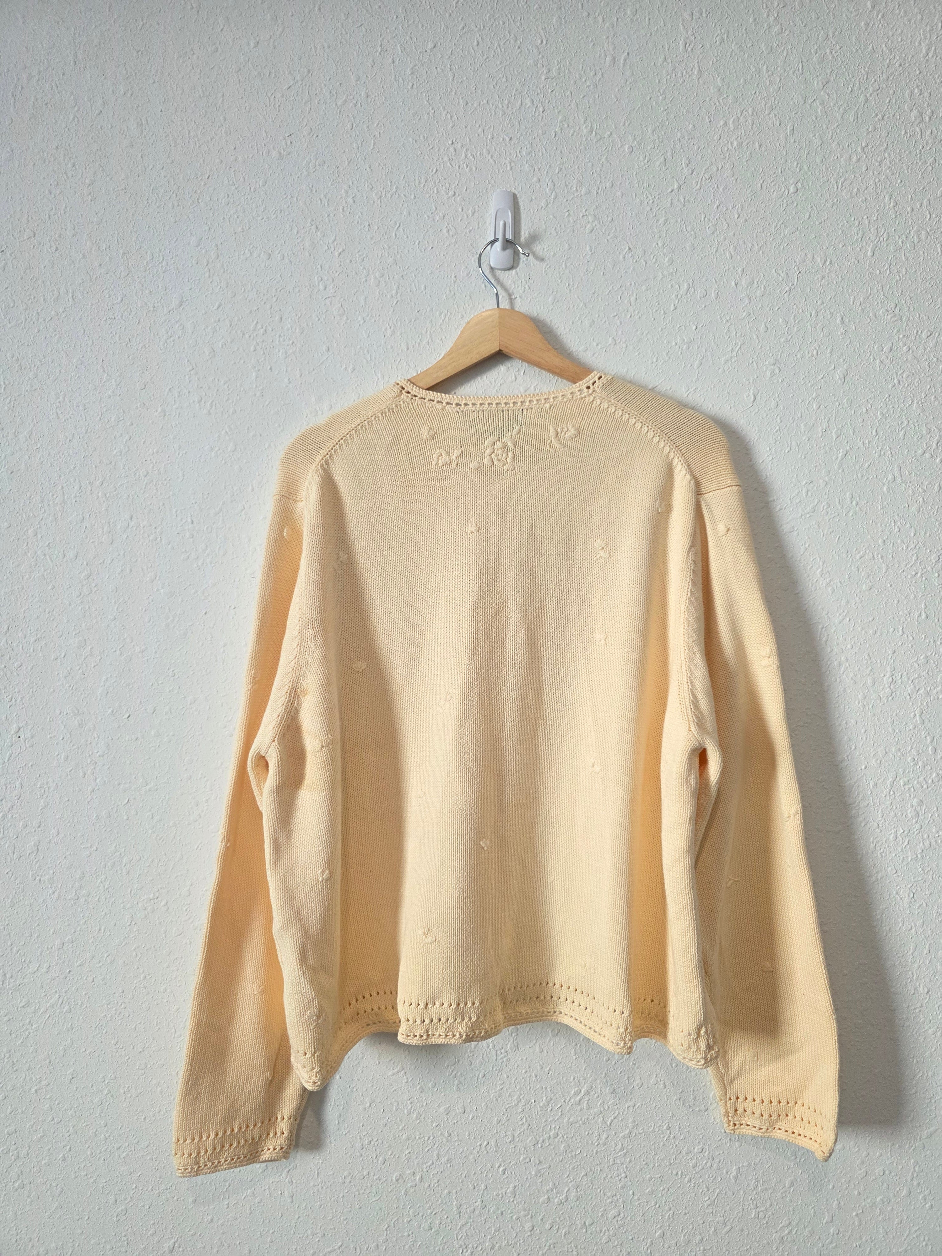 Vintage Soft Yellow Floral Cardigan (XL)