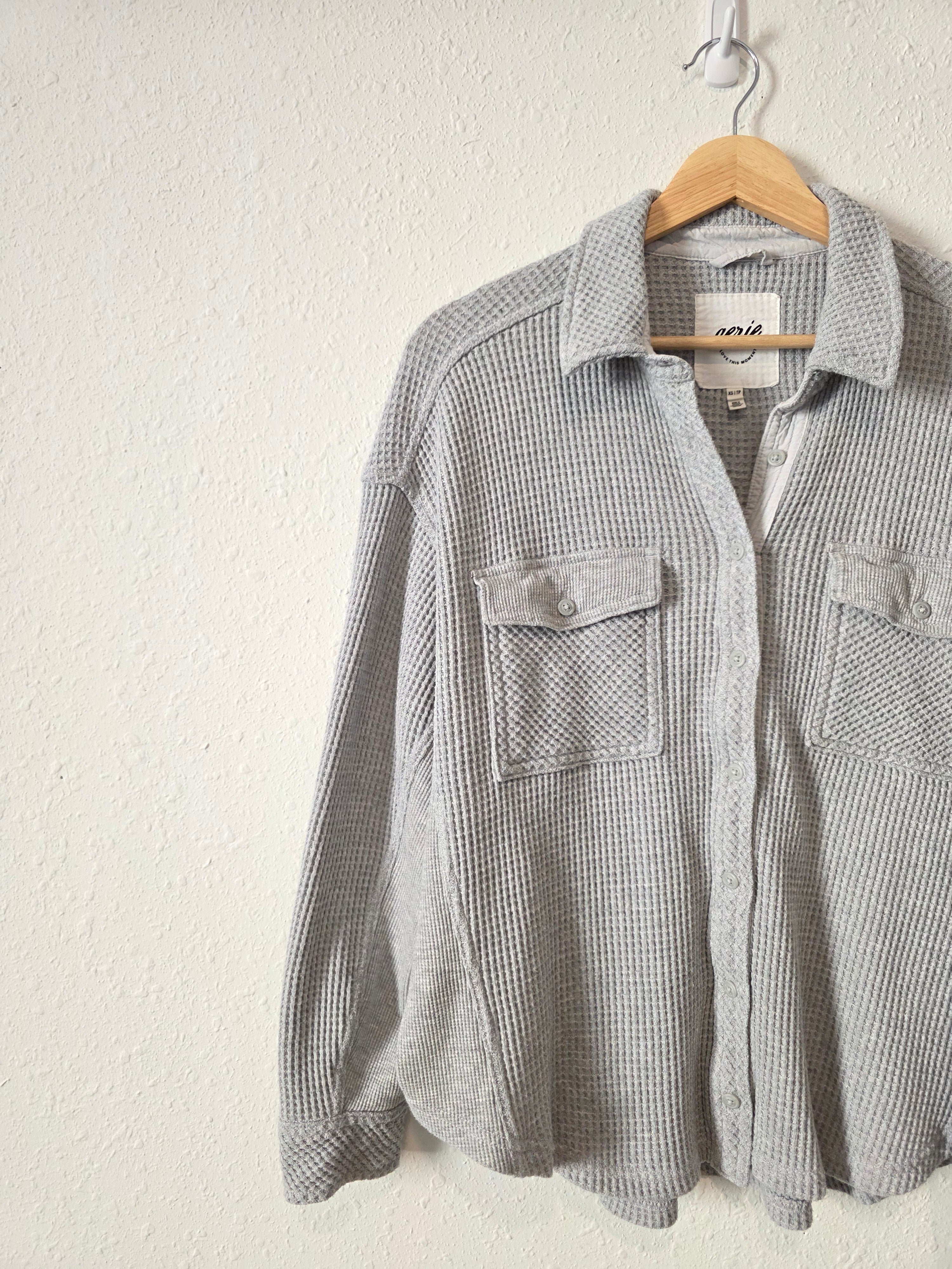 Aerie Gray Waffle Shirt Jacket (XS)