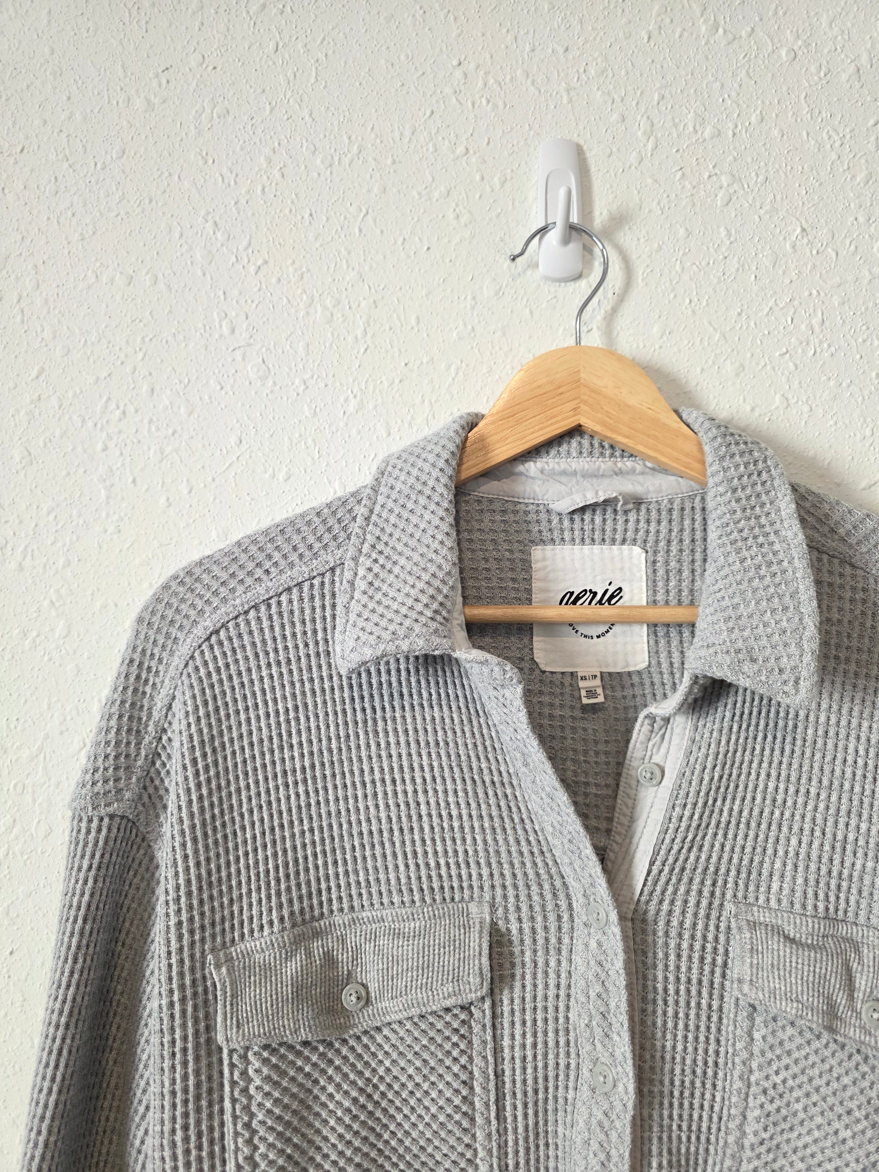 Aerie Gray Waffle Shirt Jacket (XS)