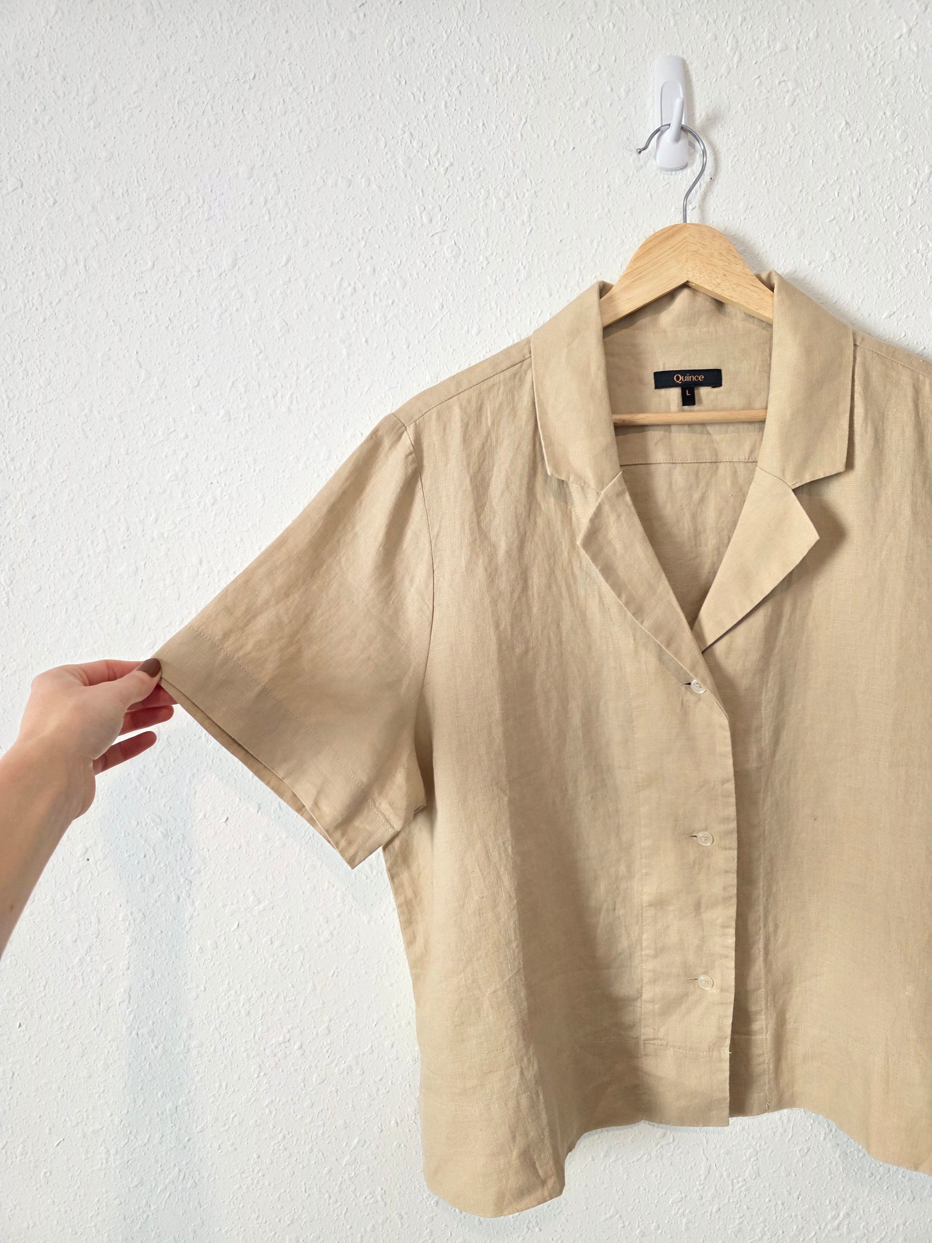 Quince Boxy Linen Button Up (L)