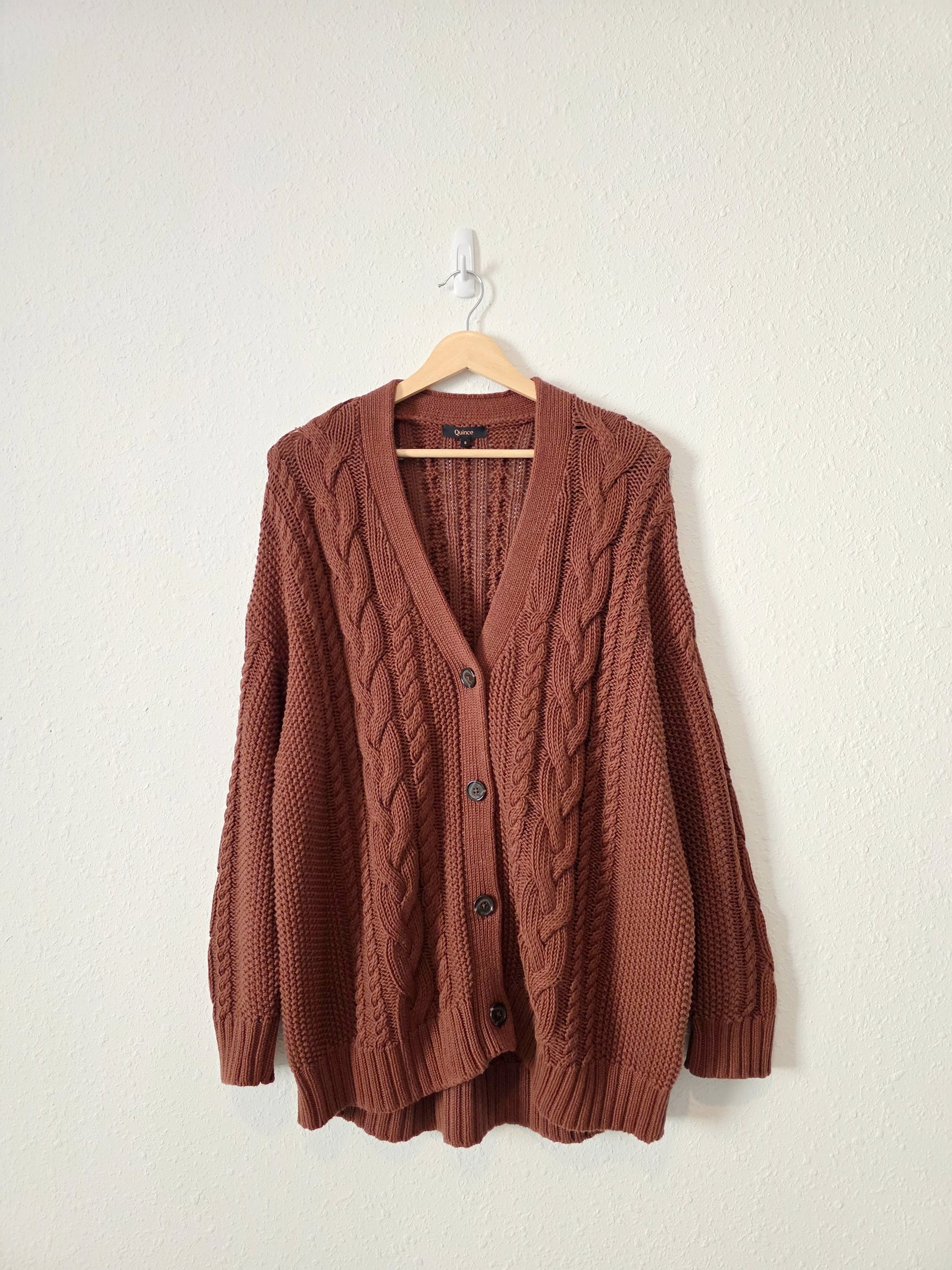 Quince Organic Cotton Cable Knit Cardigan (S)