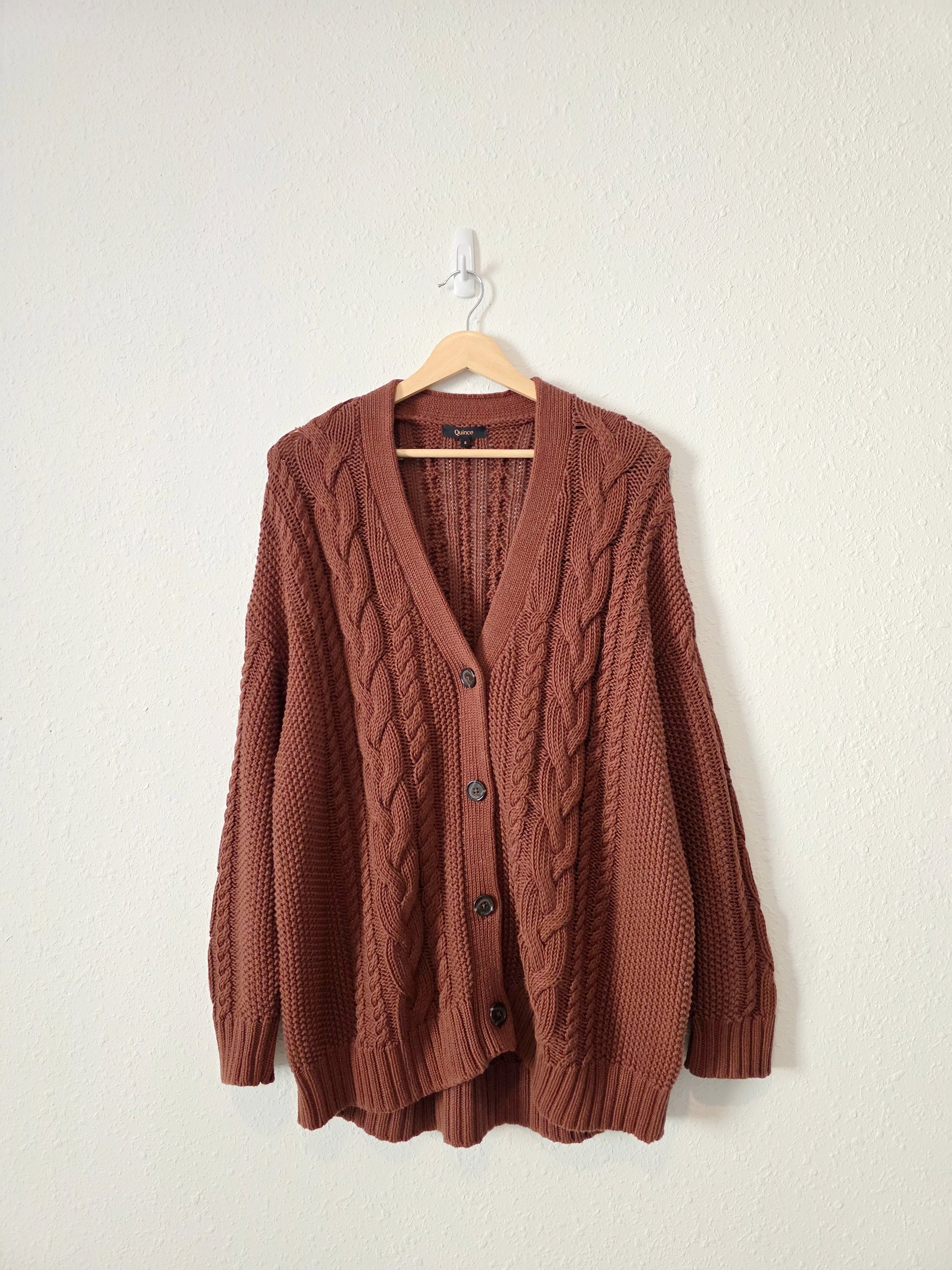 Quince Organic Cotton Cable Knit Cardigan (S)
