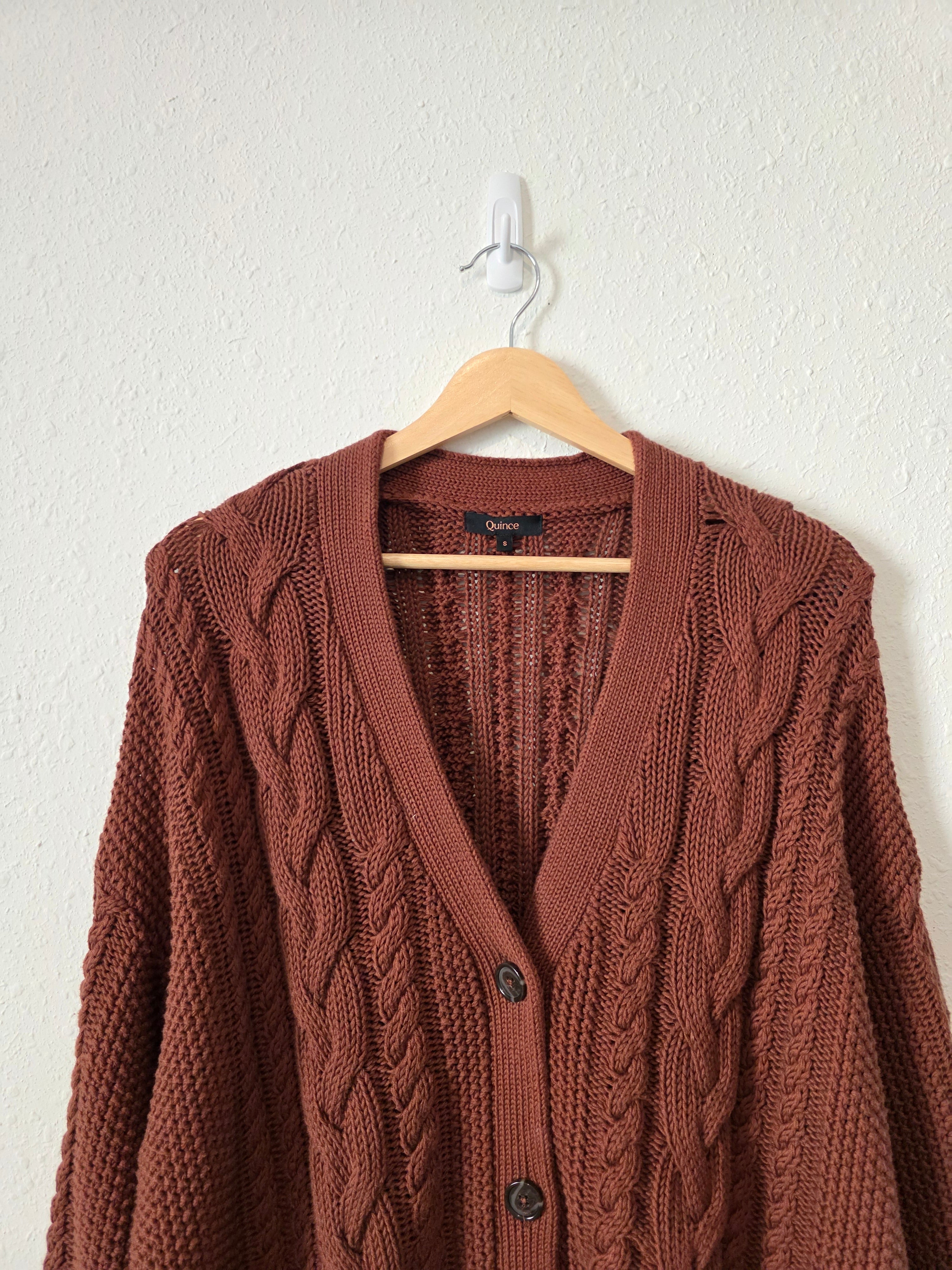 Quince Organic Cotton Cable Knit Cardigan (S)