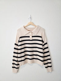 Carly Jean Striped Henley Sweater (M)