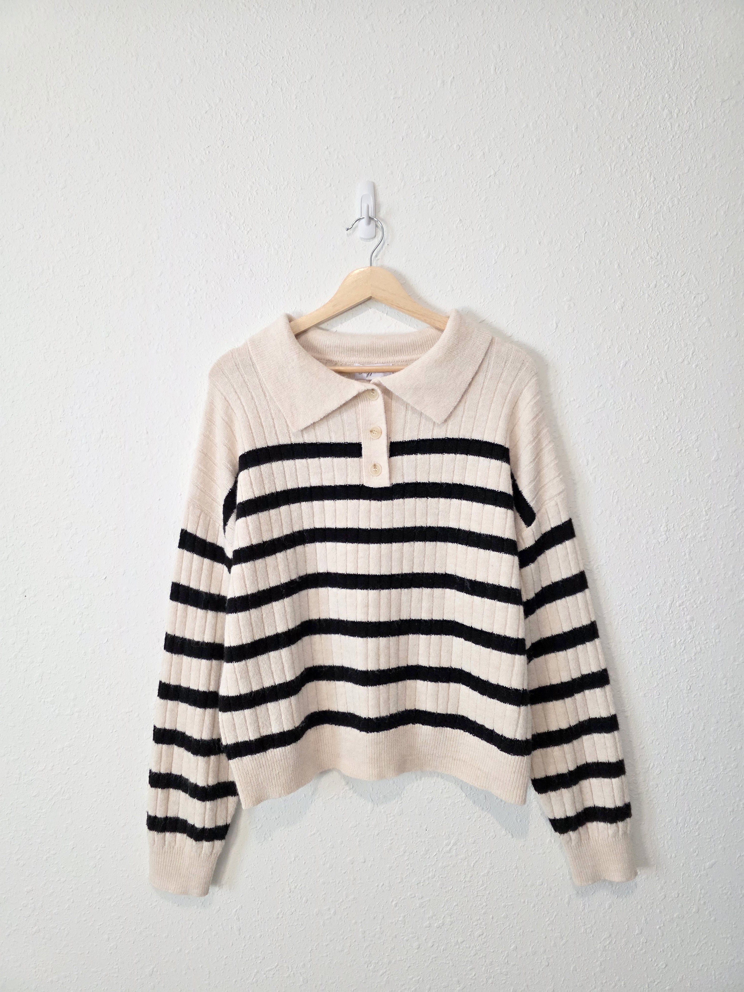 Carly Jean Striped Henley Sweater (M)