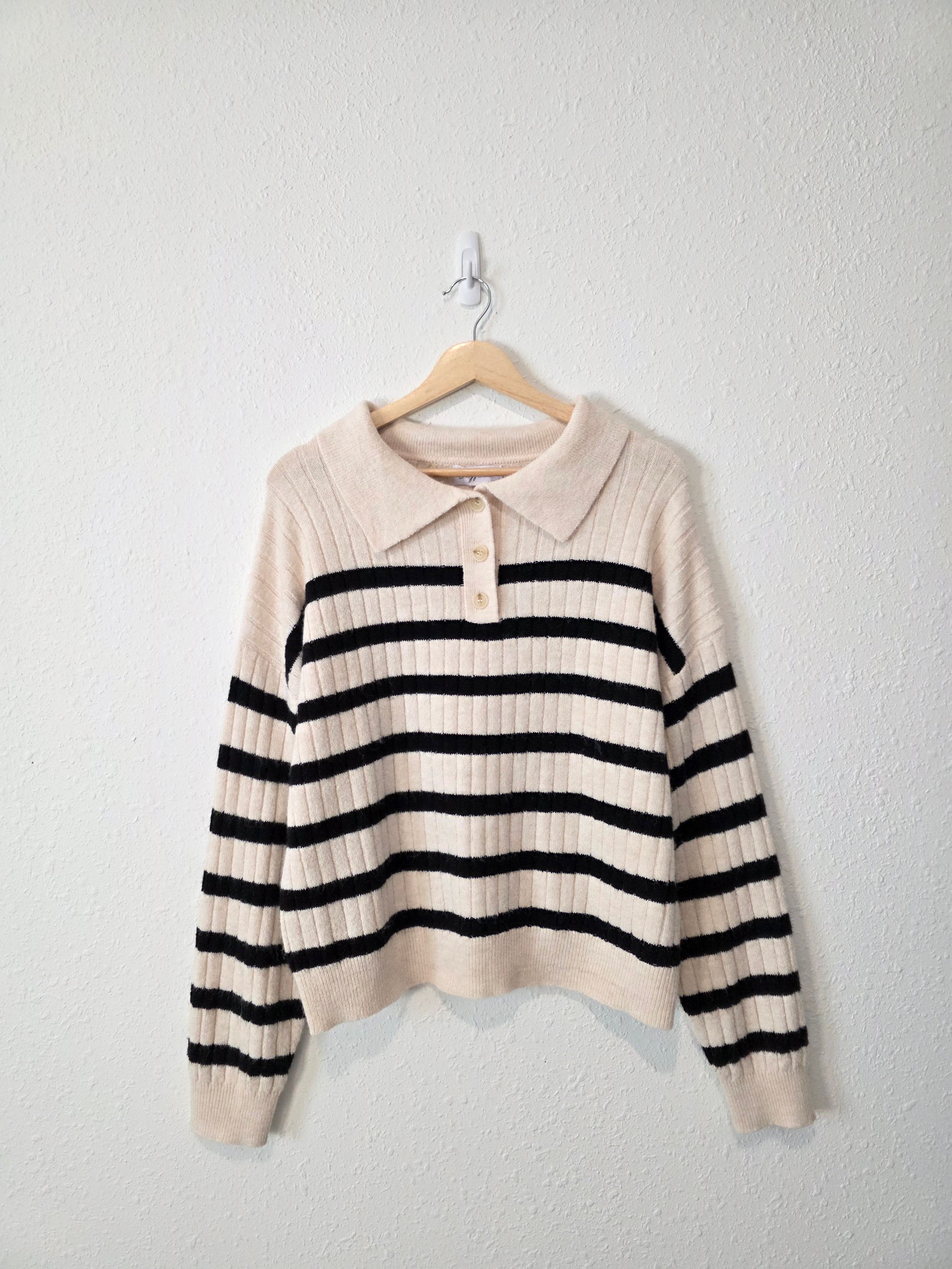 Carly Jean Striped Henley Sweater (M)