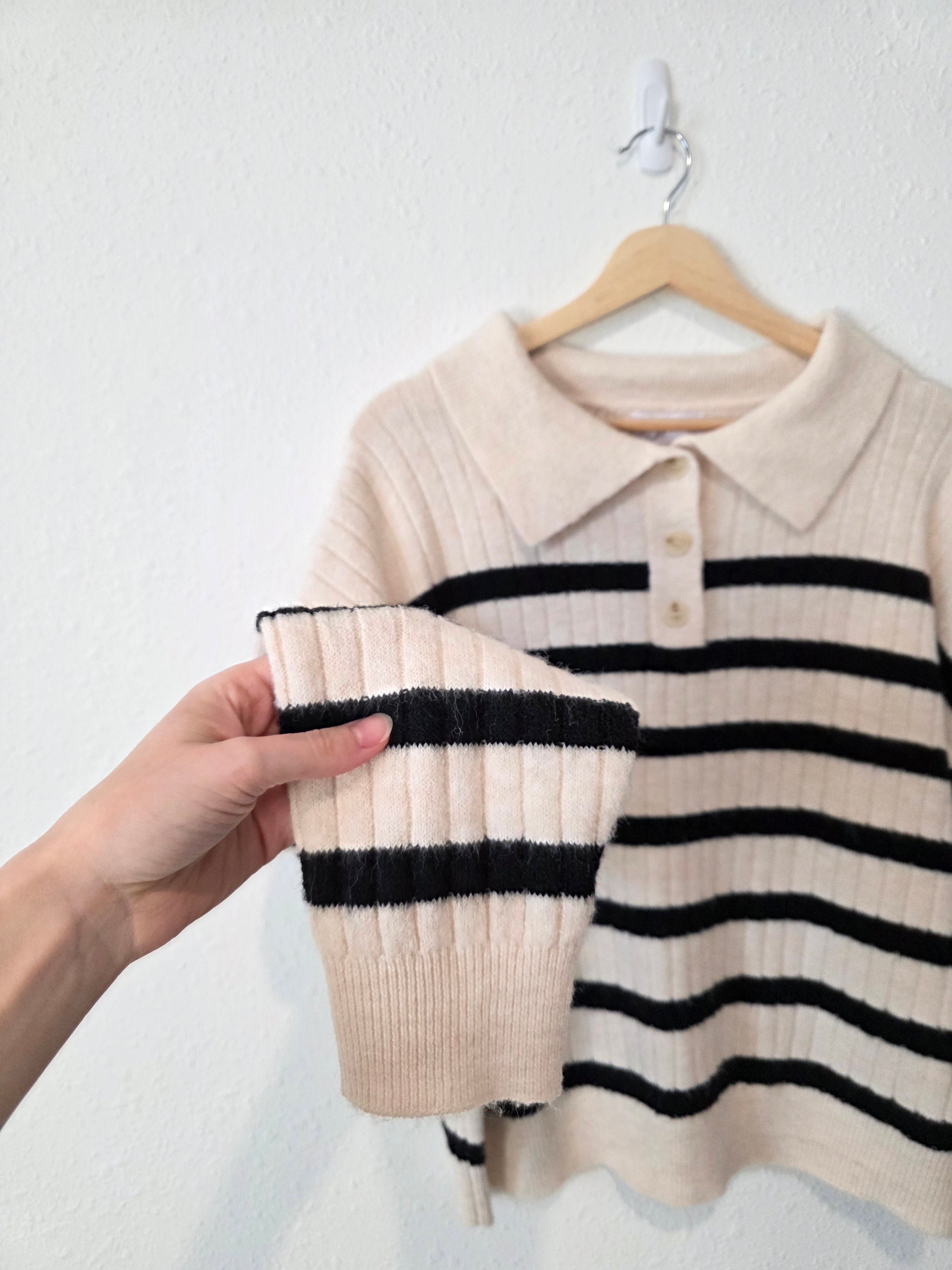 Carly Jean Striped Henley Sweater (M)