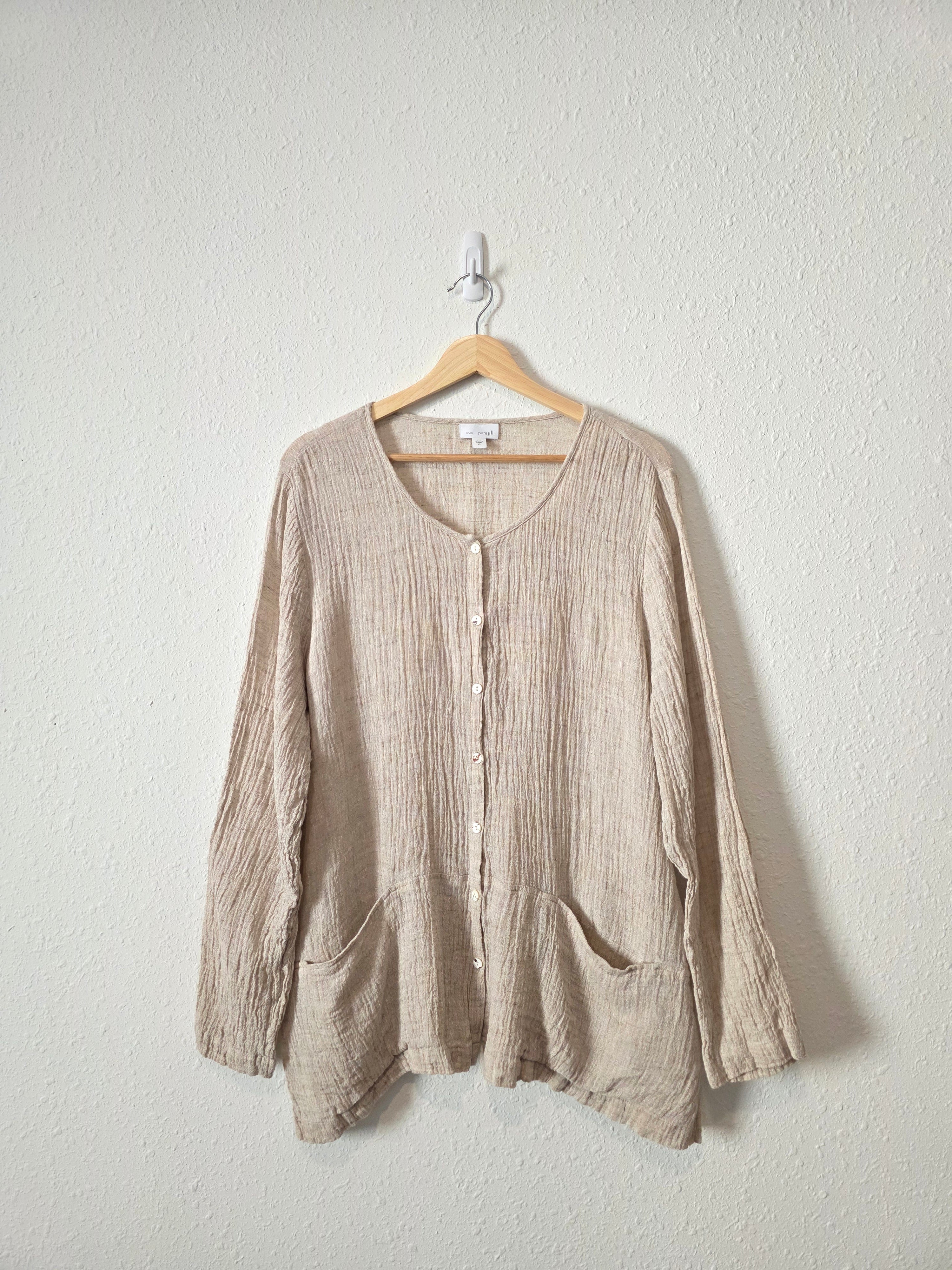 Neutral Textured Linen Button Up (XL)