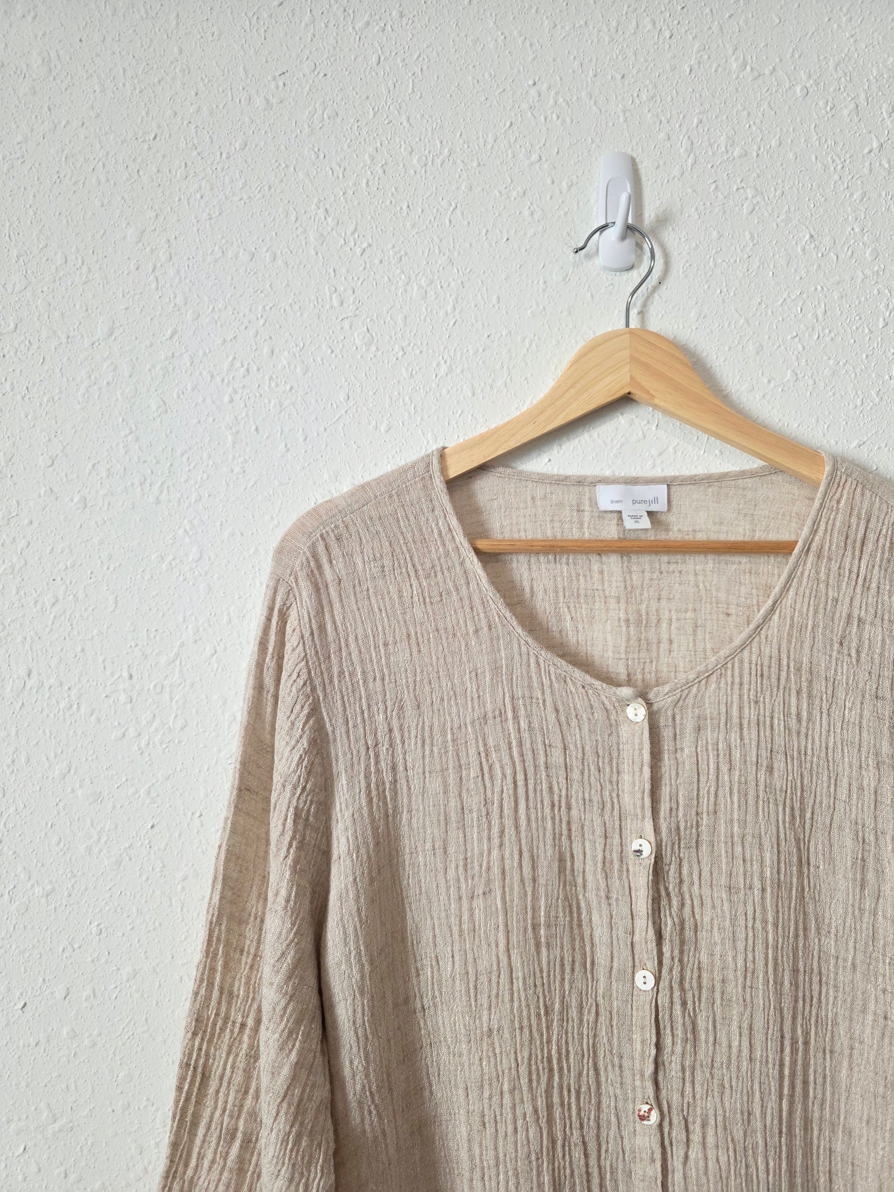 Neutral Textured Linen Button Up (XL)